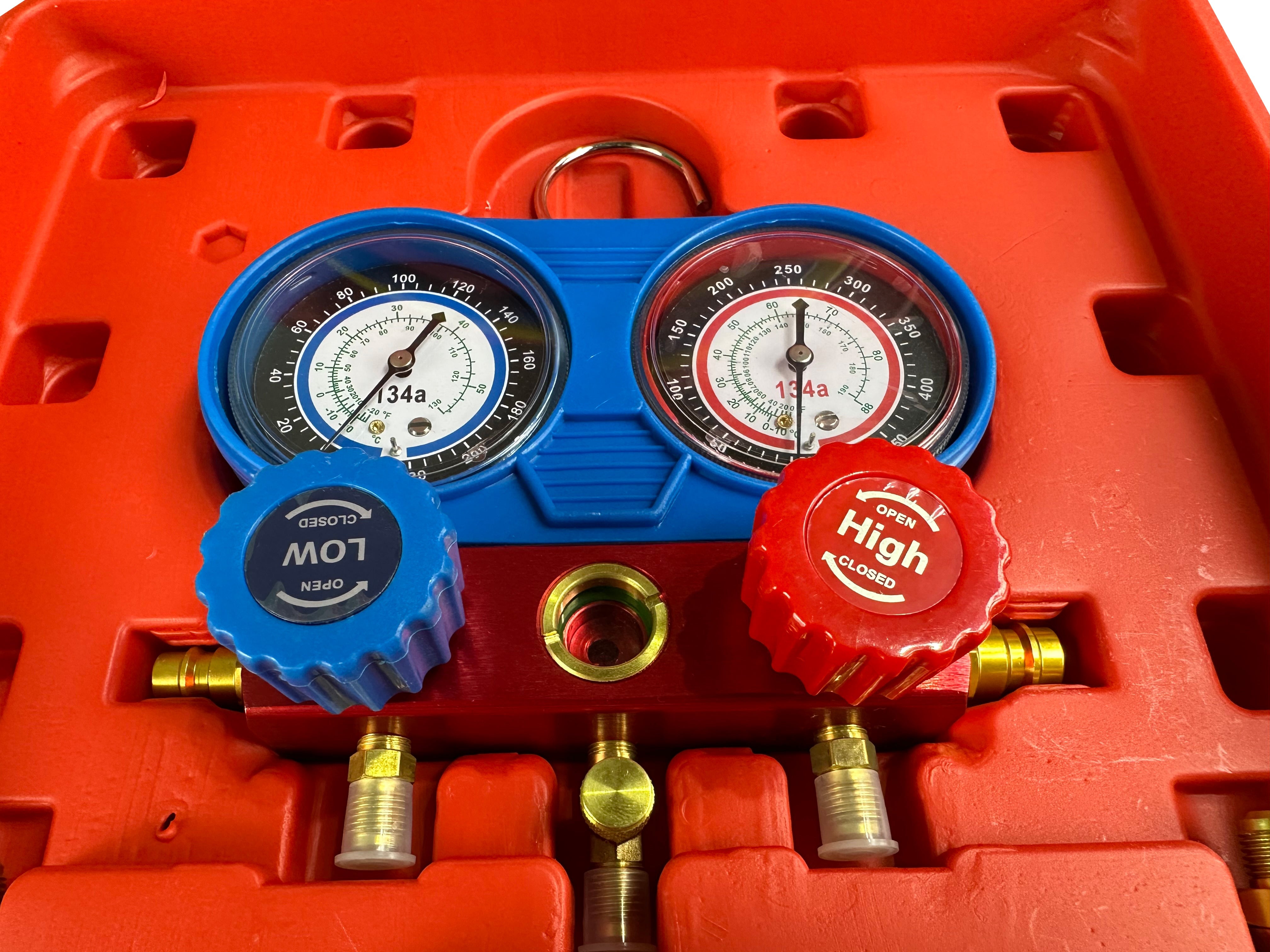 Комплект за проверка на налягане в климатици и зареждане, пълнене на климатични инсталации GEBO TOOLS