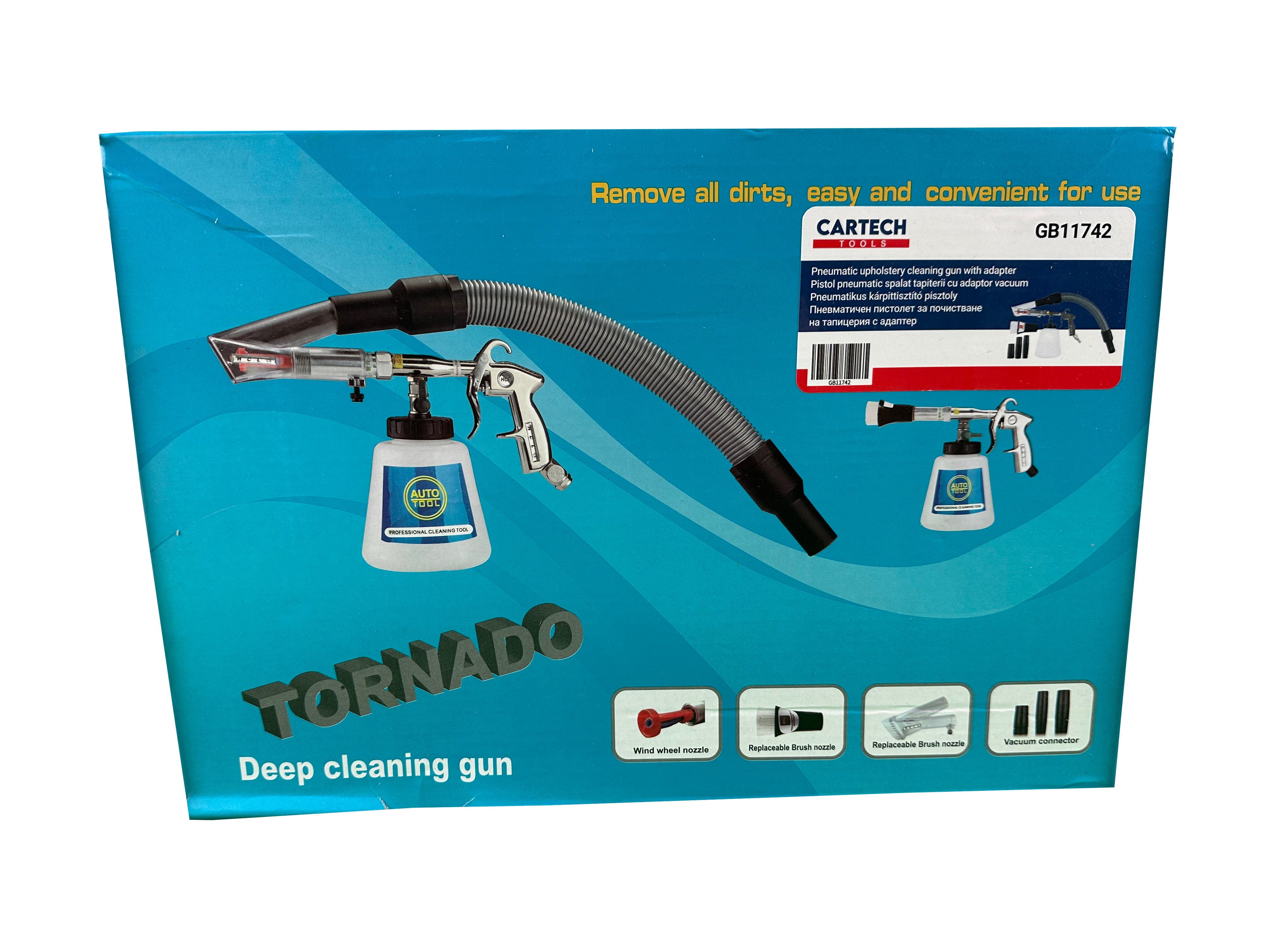 Пневматичен пистолет TORNADOR за почистване на тапицерия с адаптер CARTECH