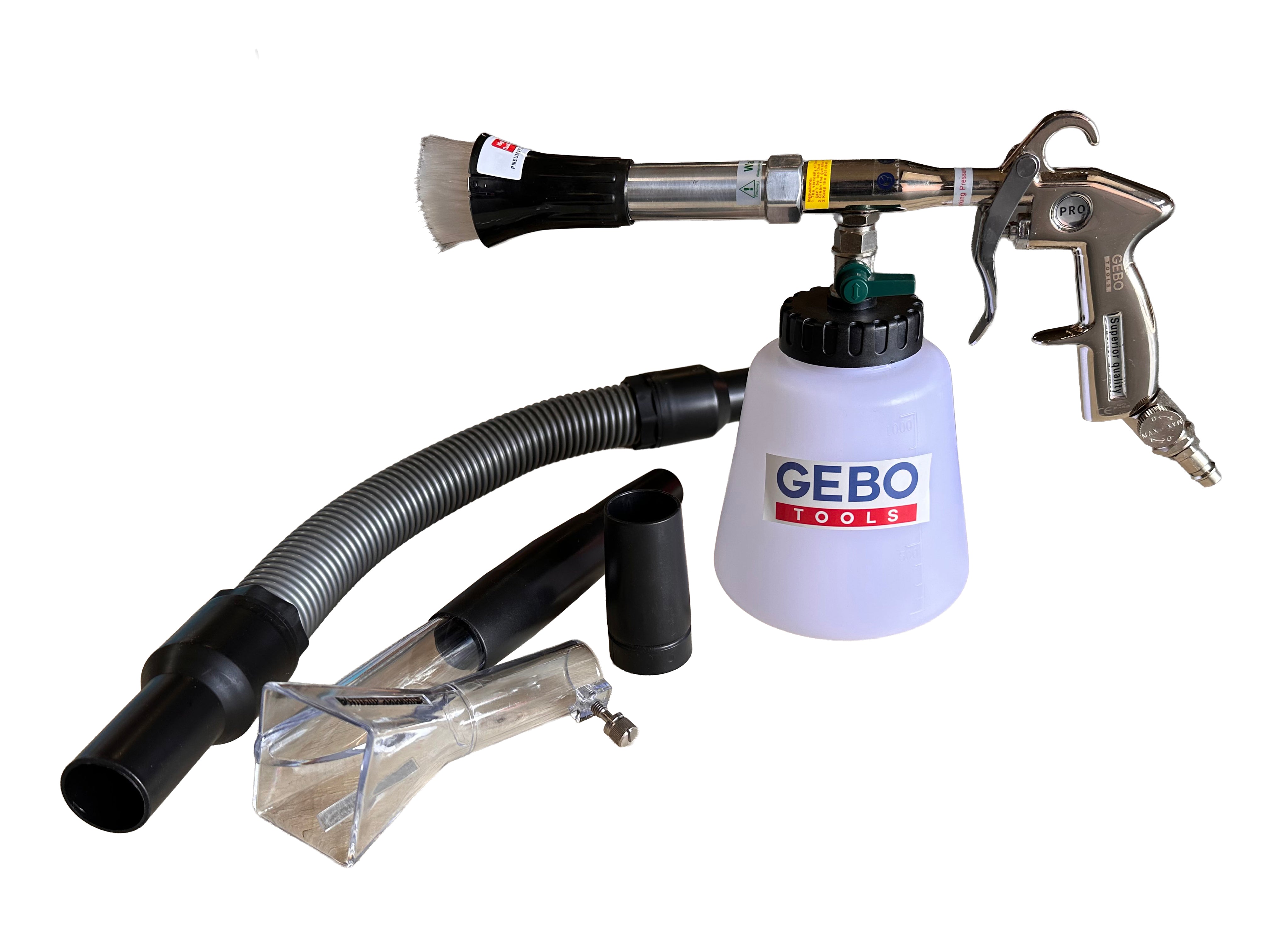Пневматичен пистолет TORNADOR за почистване на тапицерия с адаптер GEBO TOOLS
