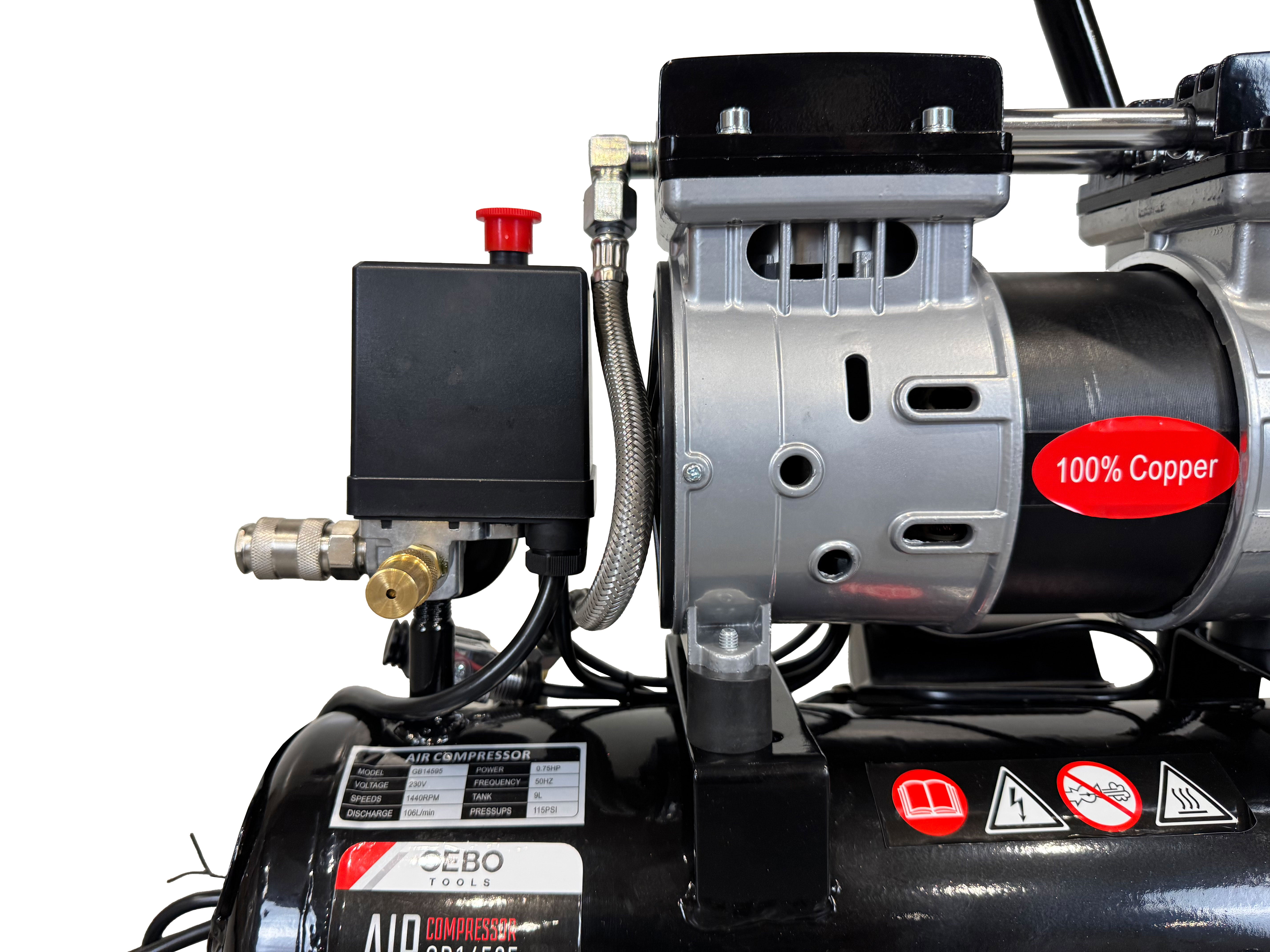 Безшумен компресор с намален шум без масло 9 л GEBO TOOLS