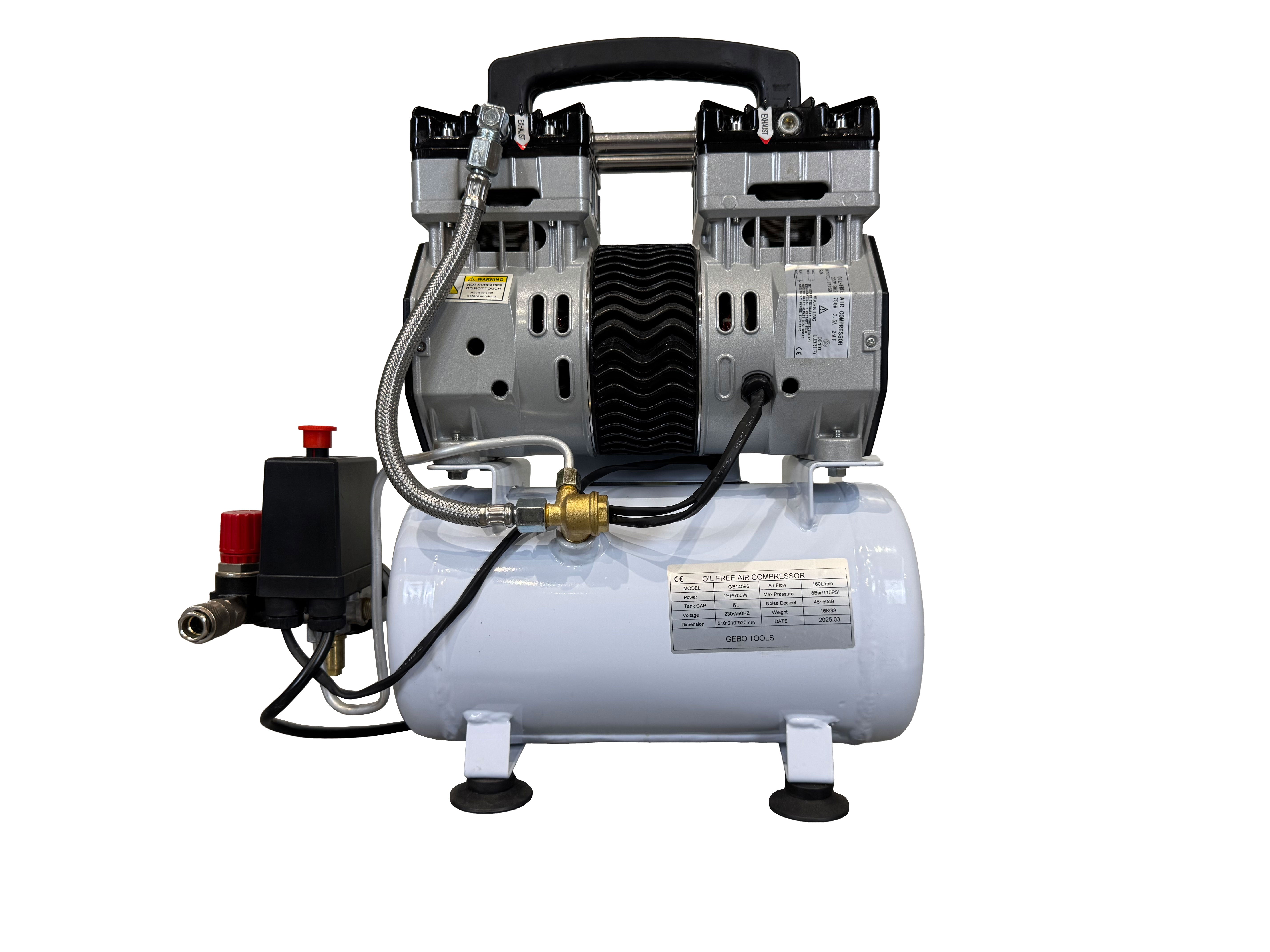 Безшумен компресор без масло 6 л GEBO TOOLS