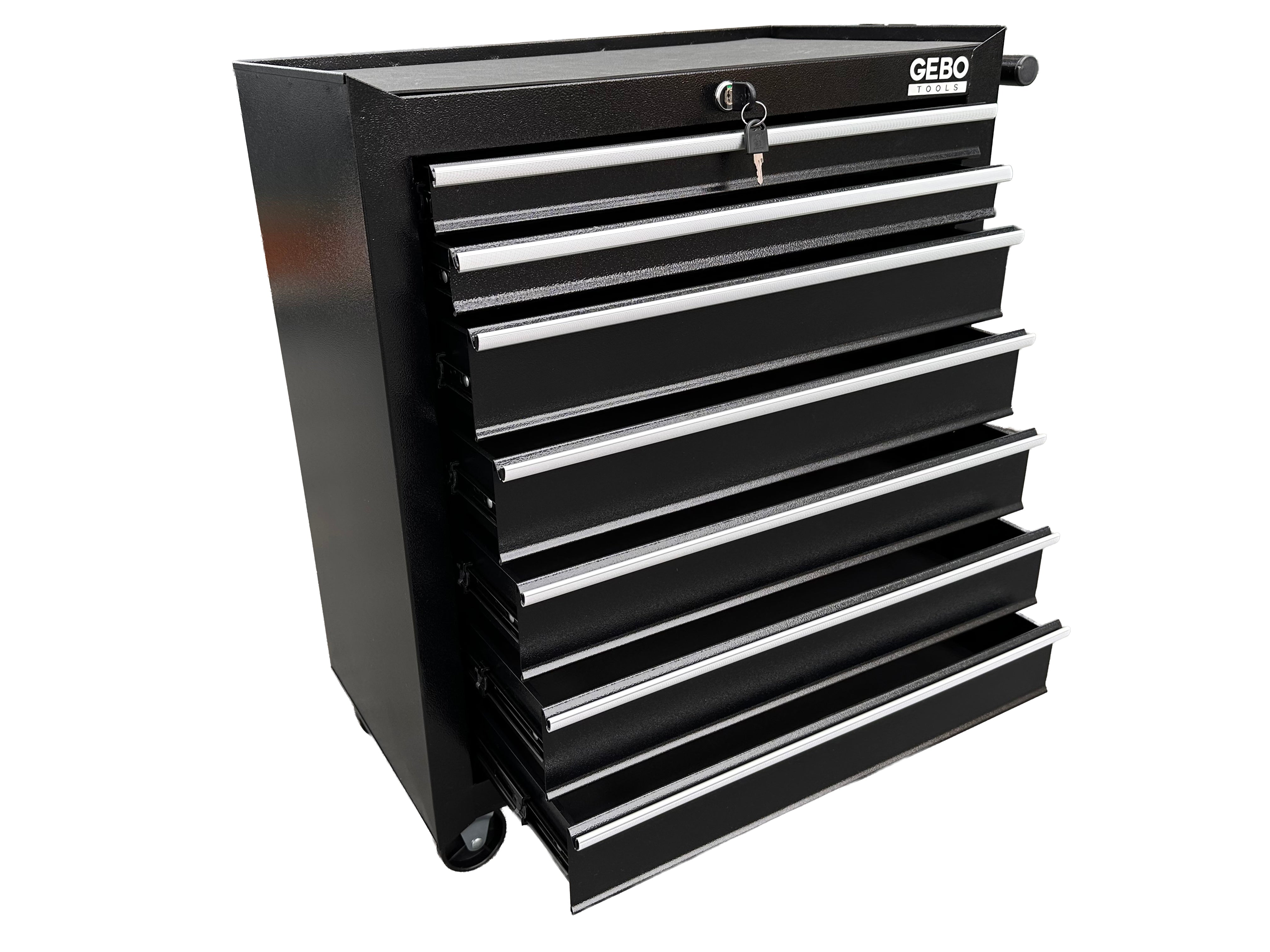 Метален шкаф за инструменти, със 7 чекмеджета, черен, с колела, 78 x 62 x 33 см, GEBO TOOLS