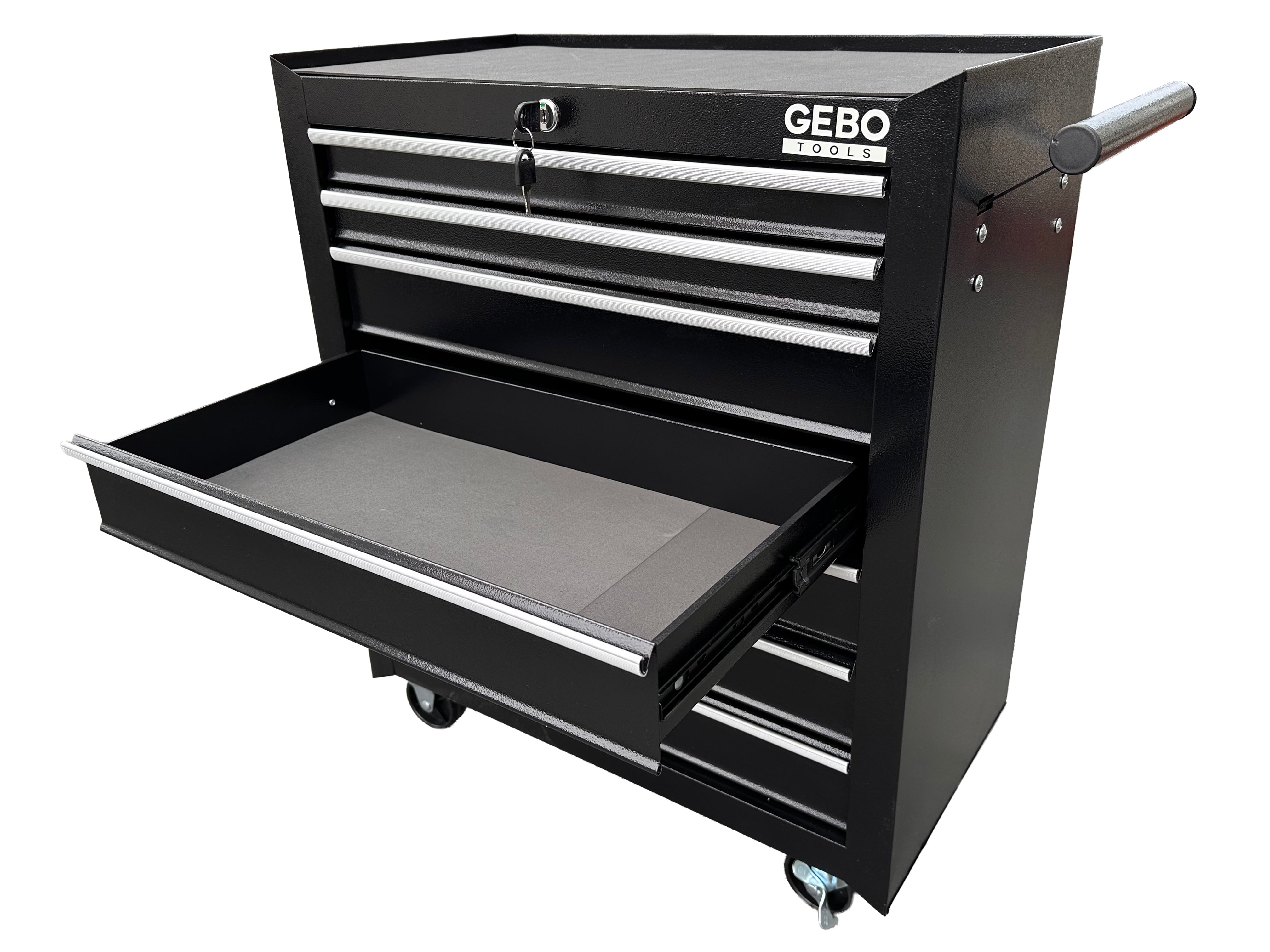 Метален шкаф за инструменти, със 7 чекмеджета, черен, с колела, 78 x 62 x 33 см, GEBO TOOLS