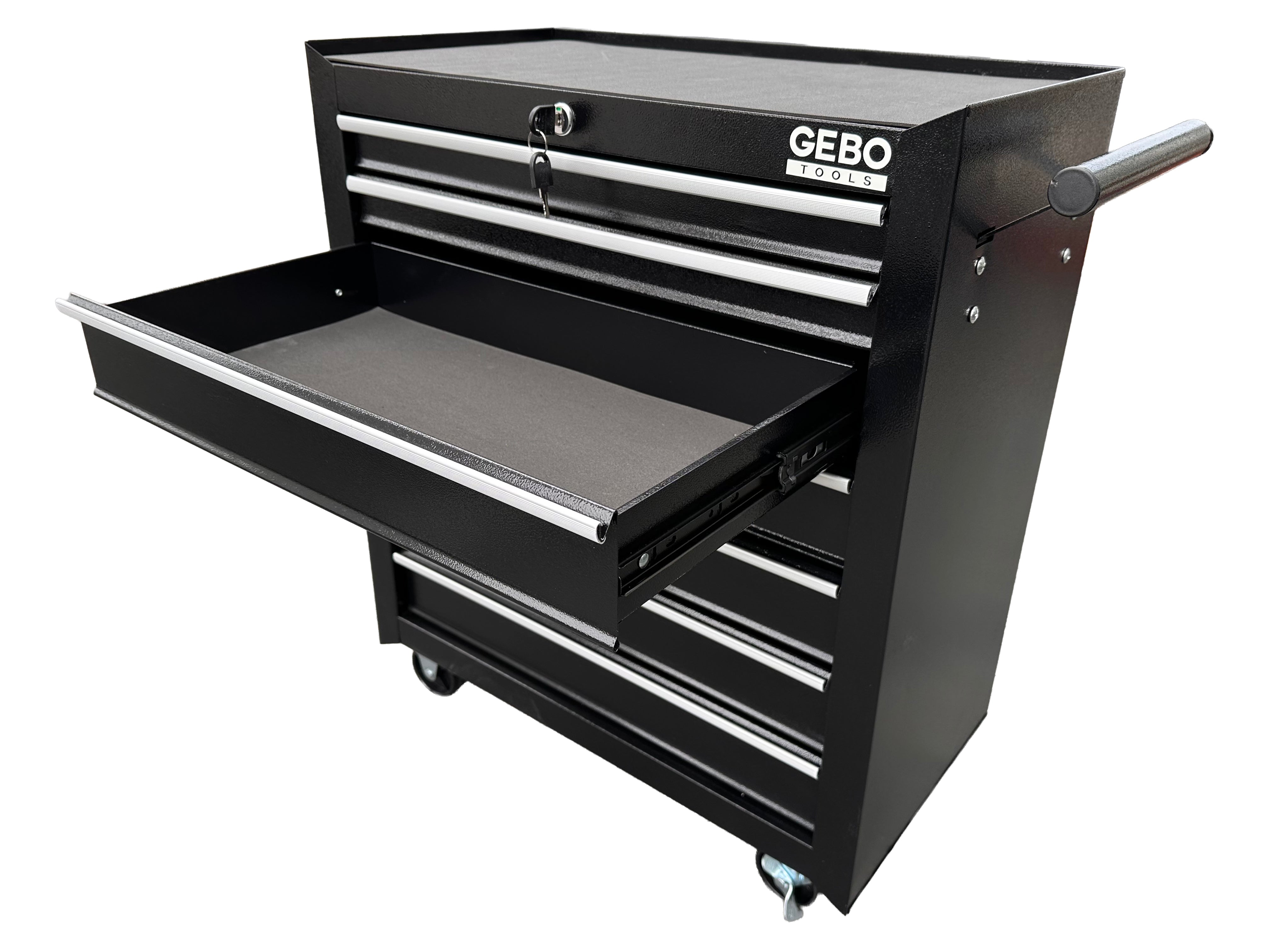 Метален шкаф за инструменти, със 7 чекмеджета, черен, с колела, 78 x 62 x 33 см, GEBO TOOLS