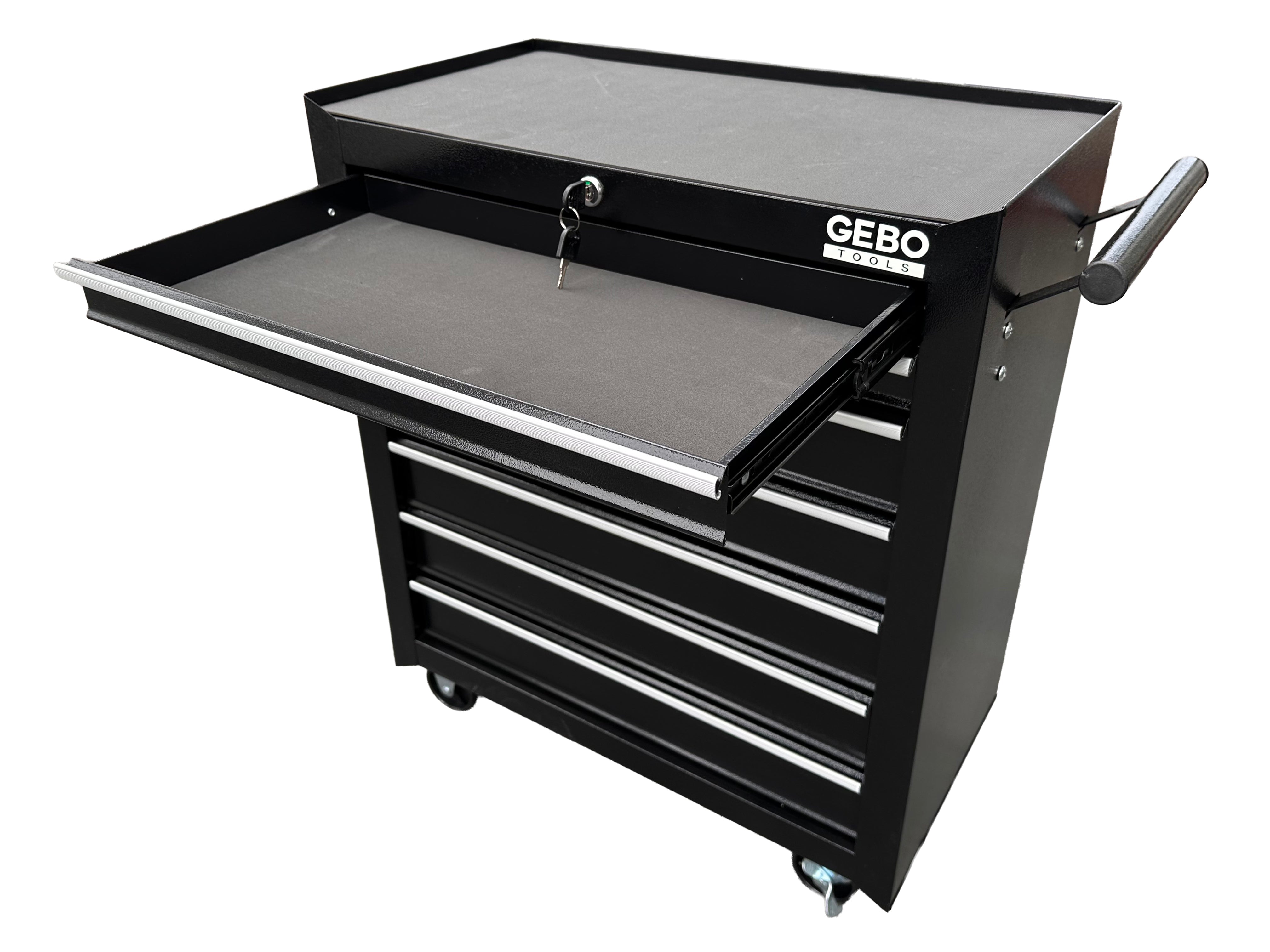 Метален шкаф за инструменти, със 7 чекмеджета, черен, с колела, 78 x 62 x 33 см, GEBO TOOLS