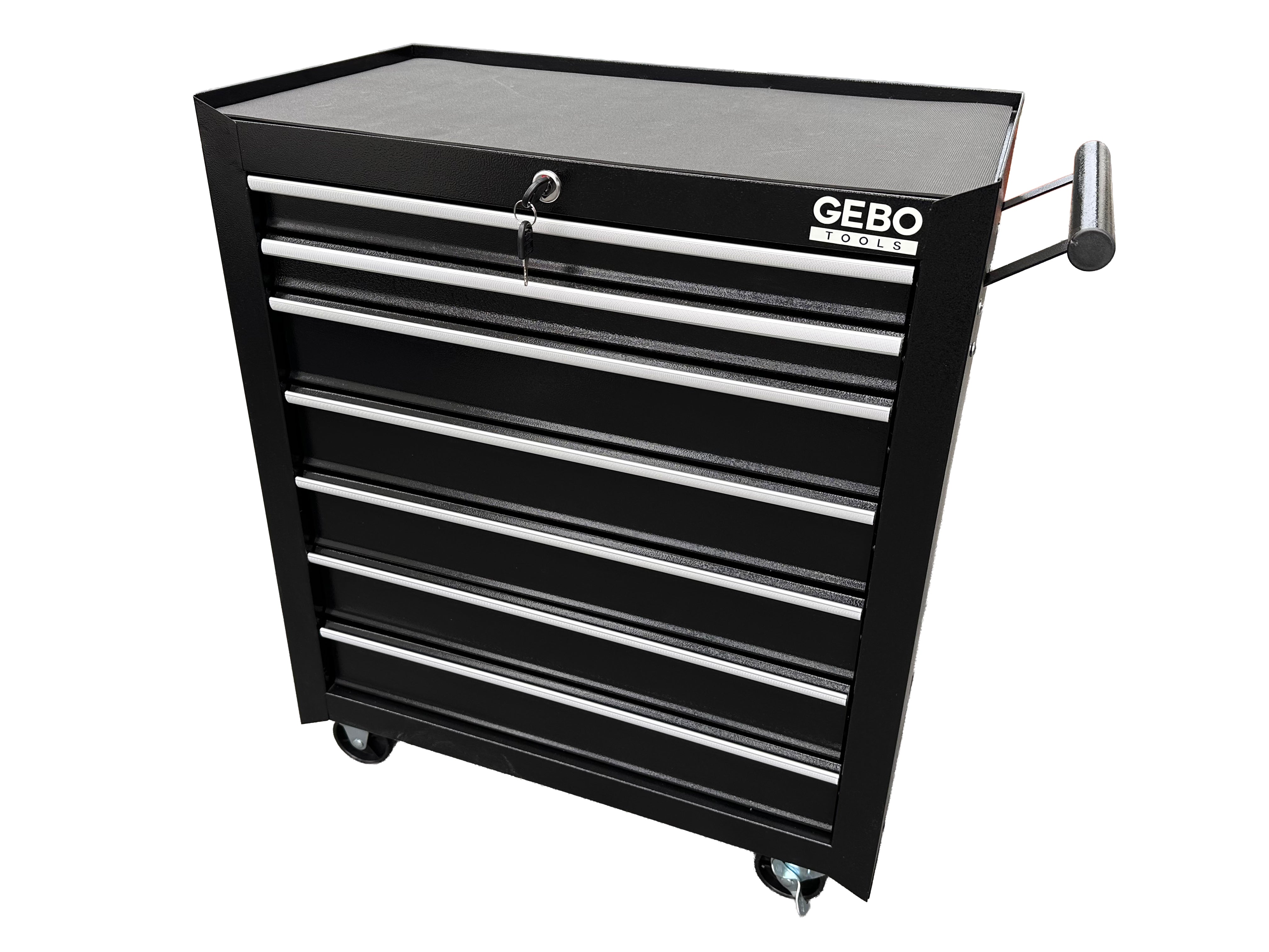 Метален шкаф за инструменти, със 7 чекмеджета, черен, с колела, 78 x 62 x 33 см, GEBO TOOLS