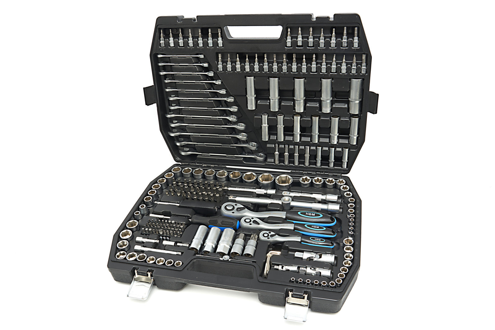 Комплект инструменти с вложки и тресчотки 1/2 3/8 1/4 216 части HBM