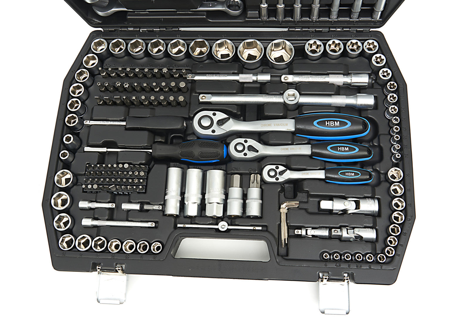 Комплект инструменти с вложки и тресчотки 1/2 3/8 1/4 216 части HBM