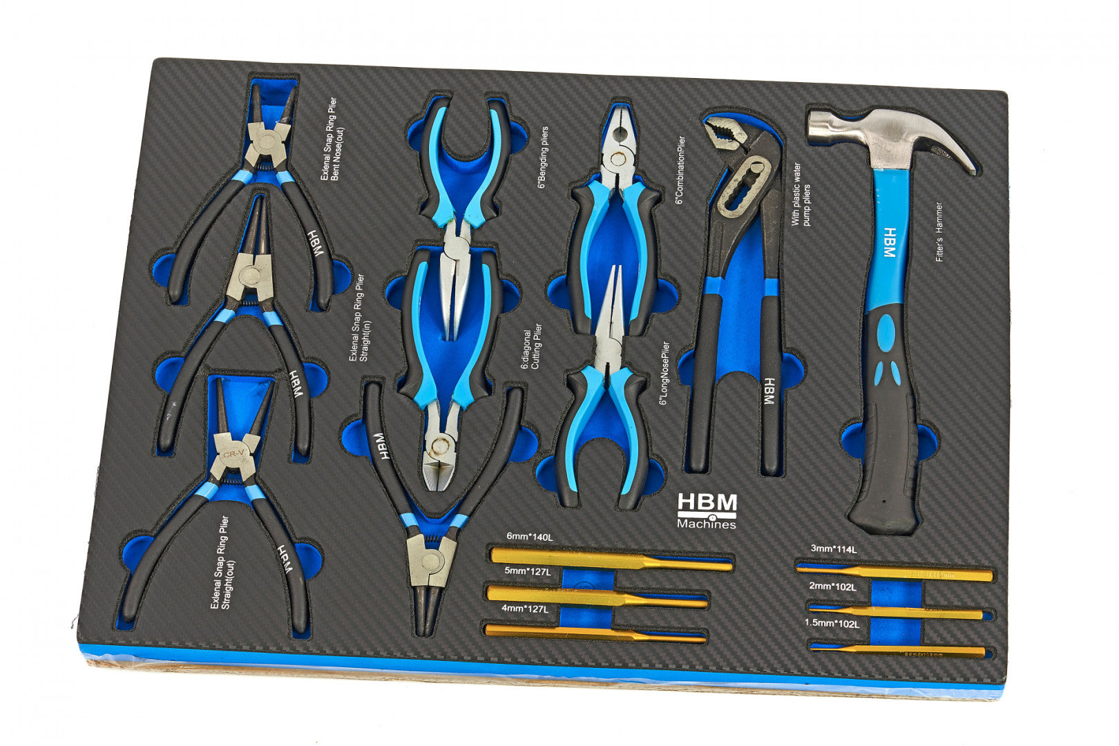 Професионален шкаф с инструменти HBM със 7 чекмеджета, 245 броя, 6 модула карбон - Холандия, Premium