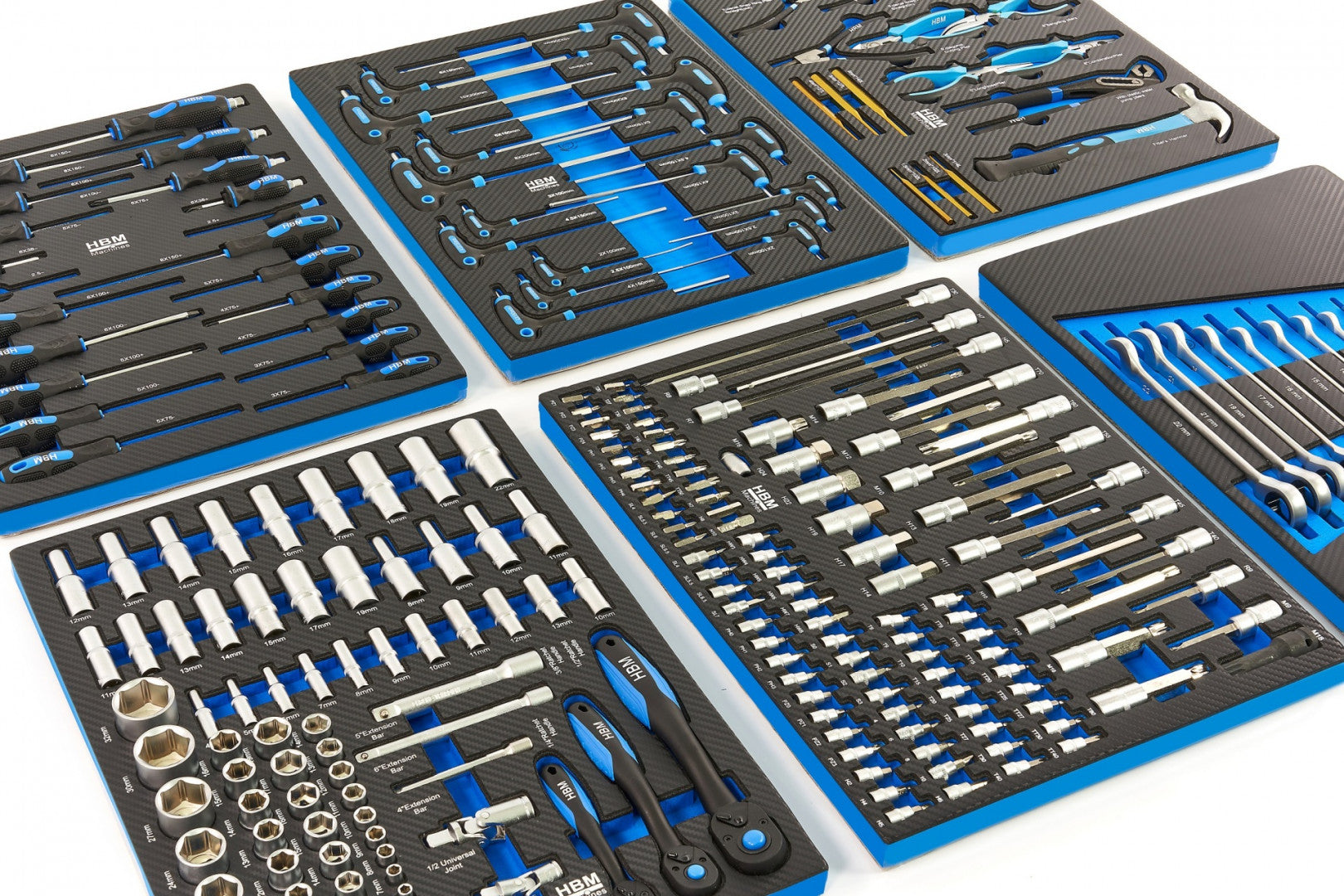 Професионален шкаф с инструменти HBM със 7 чекмеджета, 245 броя, 6 модула карбон - Холандия, Premium