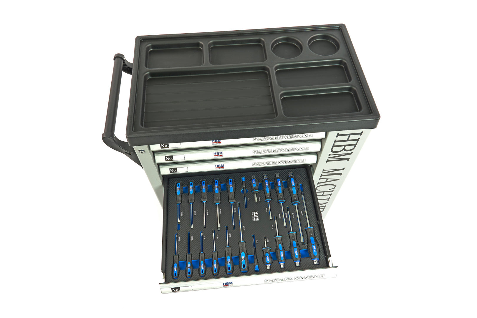 Професионален шкаф с инструменти HBM със 7 чекмеджета, 245 броя, 6 модула карбон - Холандия, Premium