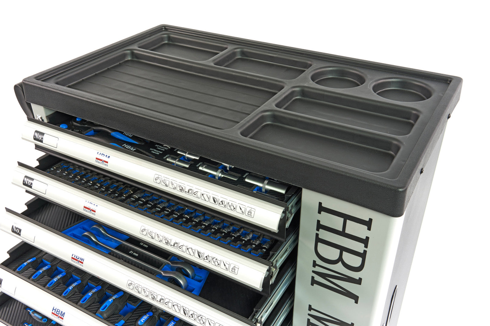 Професионален шкаф с инструменти HBM със 7 чекмеджета, 245 броя, 6 модула карбон - Холандия, Premium