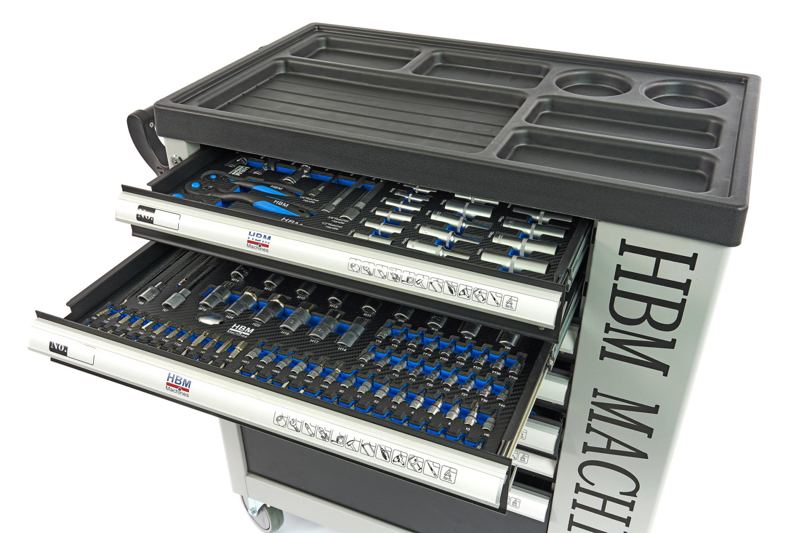 Професионален шкаф с инструменти HBM със 7 чекмеджета, 245 броя, 6 модула карбон - Холандия, Premium