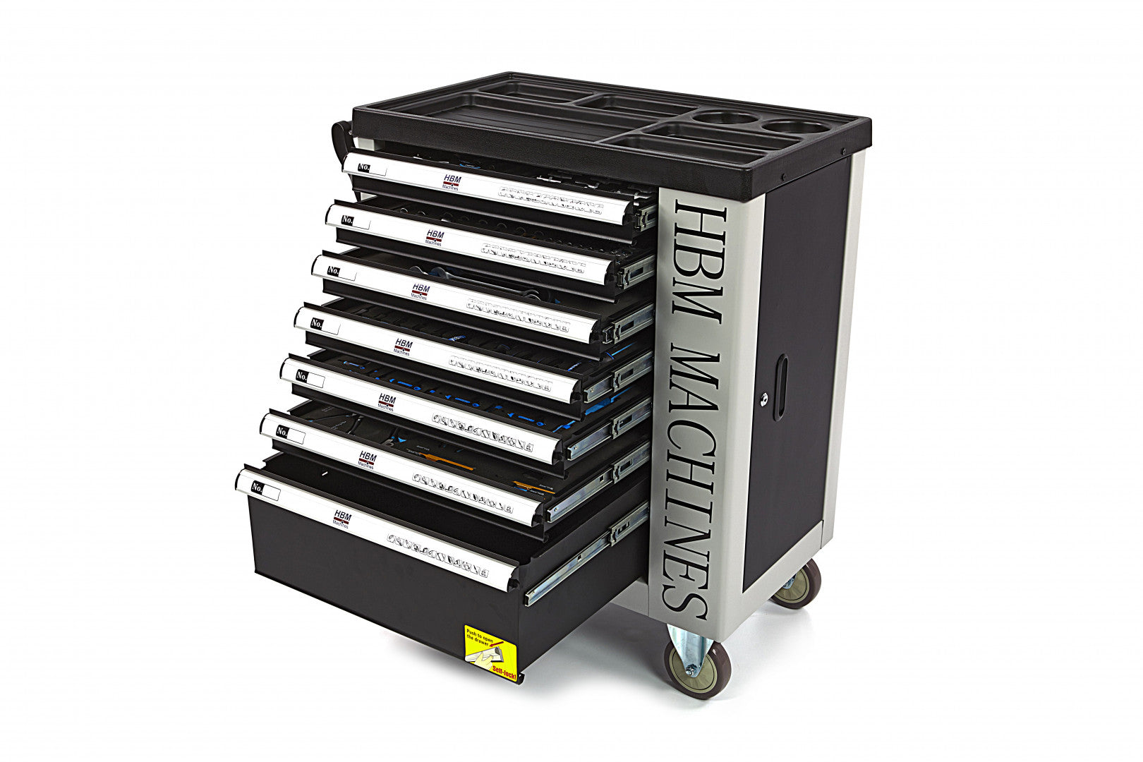 Професионален шкаф с инструменти HBM със 7 чекмеджета, 245 броя, 6 модула карбон - Холандия, Premium