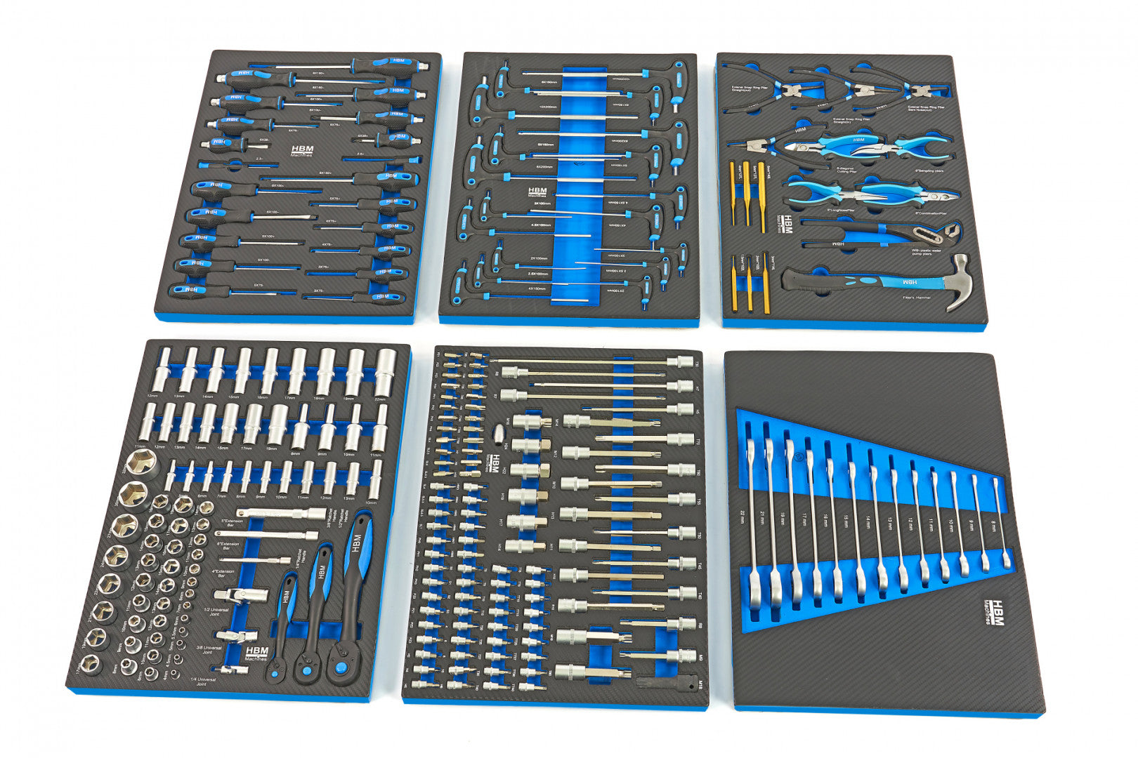 Професионален шкаф с инструменти HBM със 7 чекмеджета, 245 броя, 6 модула карбон - Холандия, Premium
