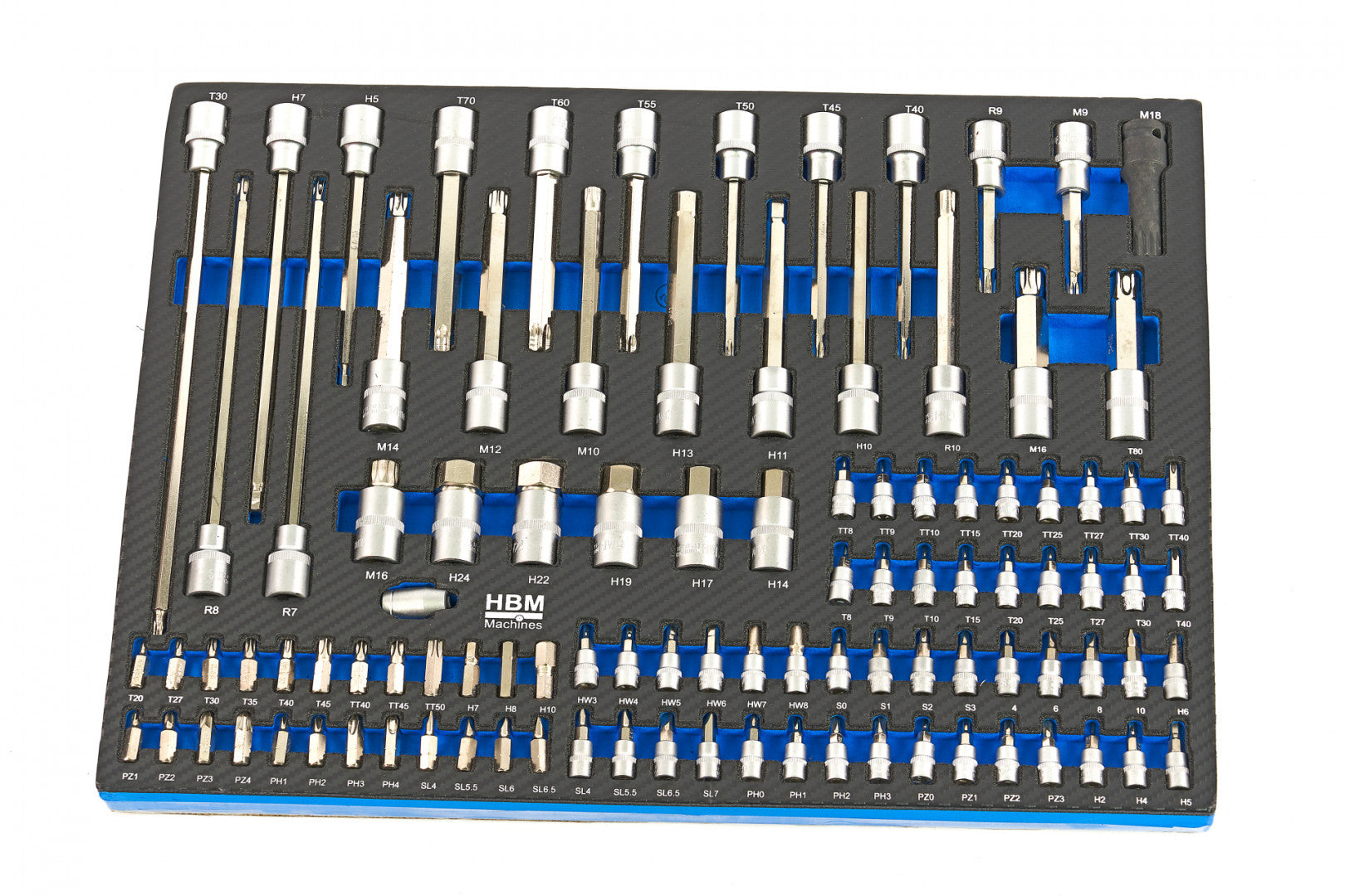 Професионален шкаф с инструменти HBM със 7 чекмеджета, 245 броя, 6 модула карбон - Холандия, Premium