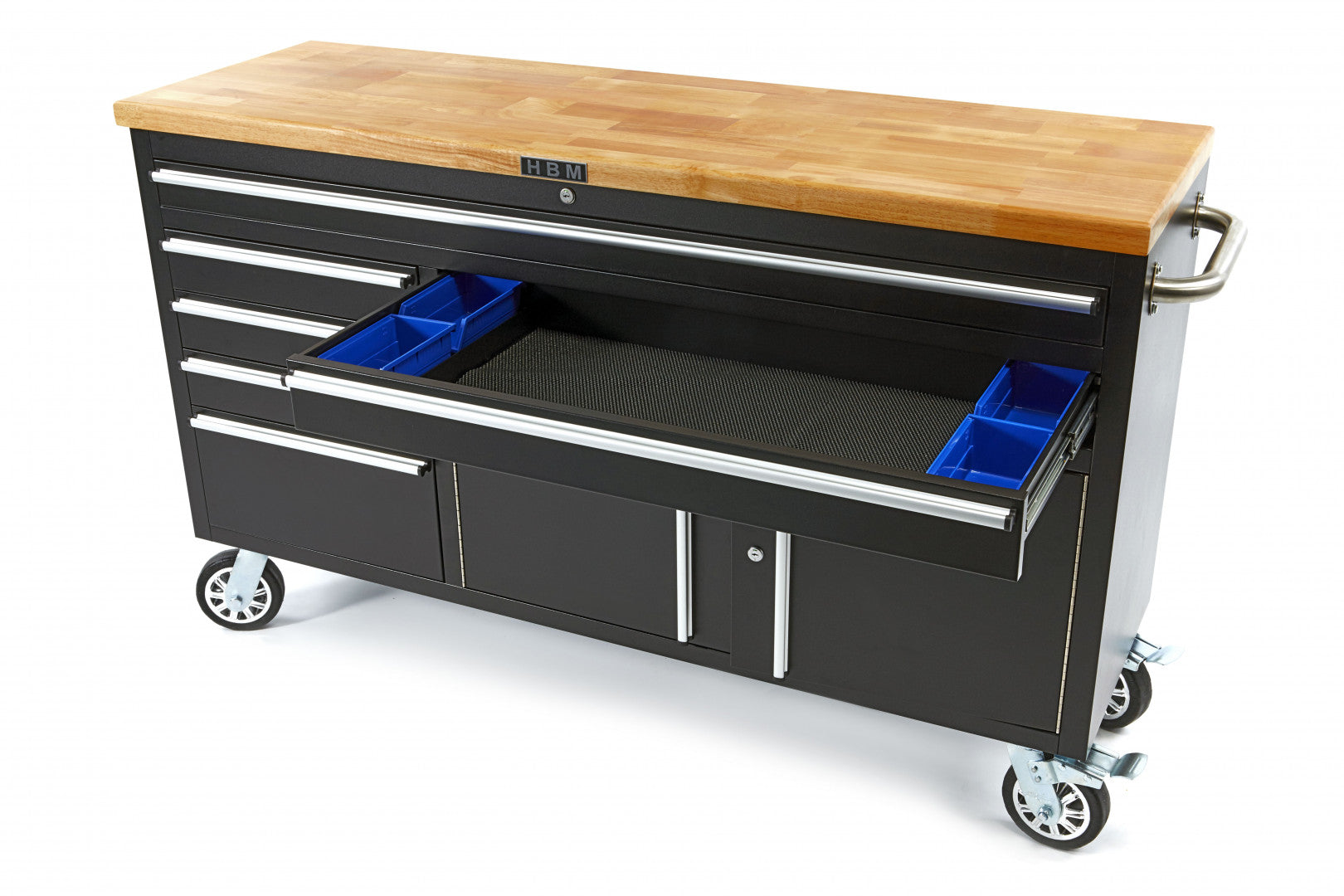 Професионален метален шкаф за инструменти с дървен плот 152 см HBM