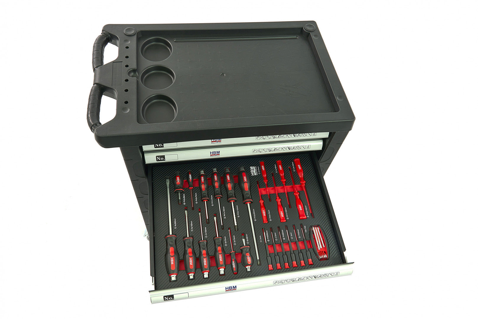 Професионален шкаф с инструменти НВМ, 7 чекмеджета, 154 бр., 4 модула карбон - Premium, Холандия