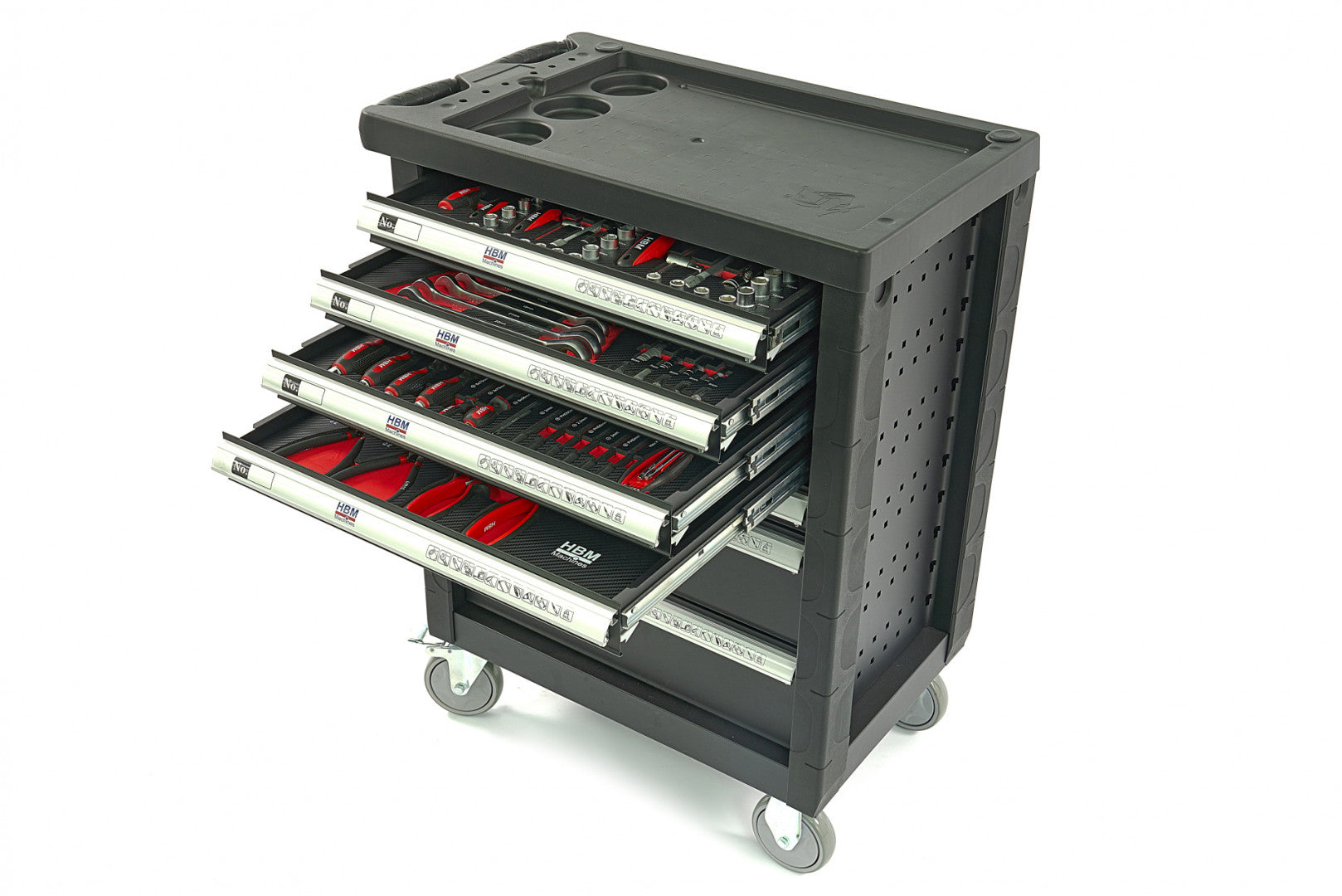 Професионален шкаф с инструменти НВМ, 7 чекмеджета, 154 бр., 4 модула карбон - Premium, Холандия