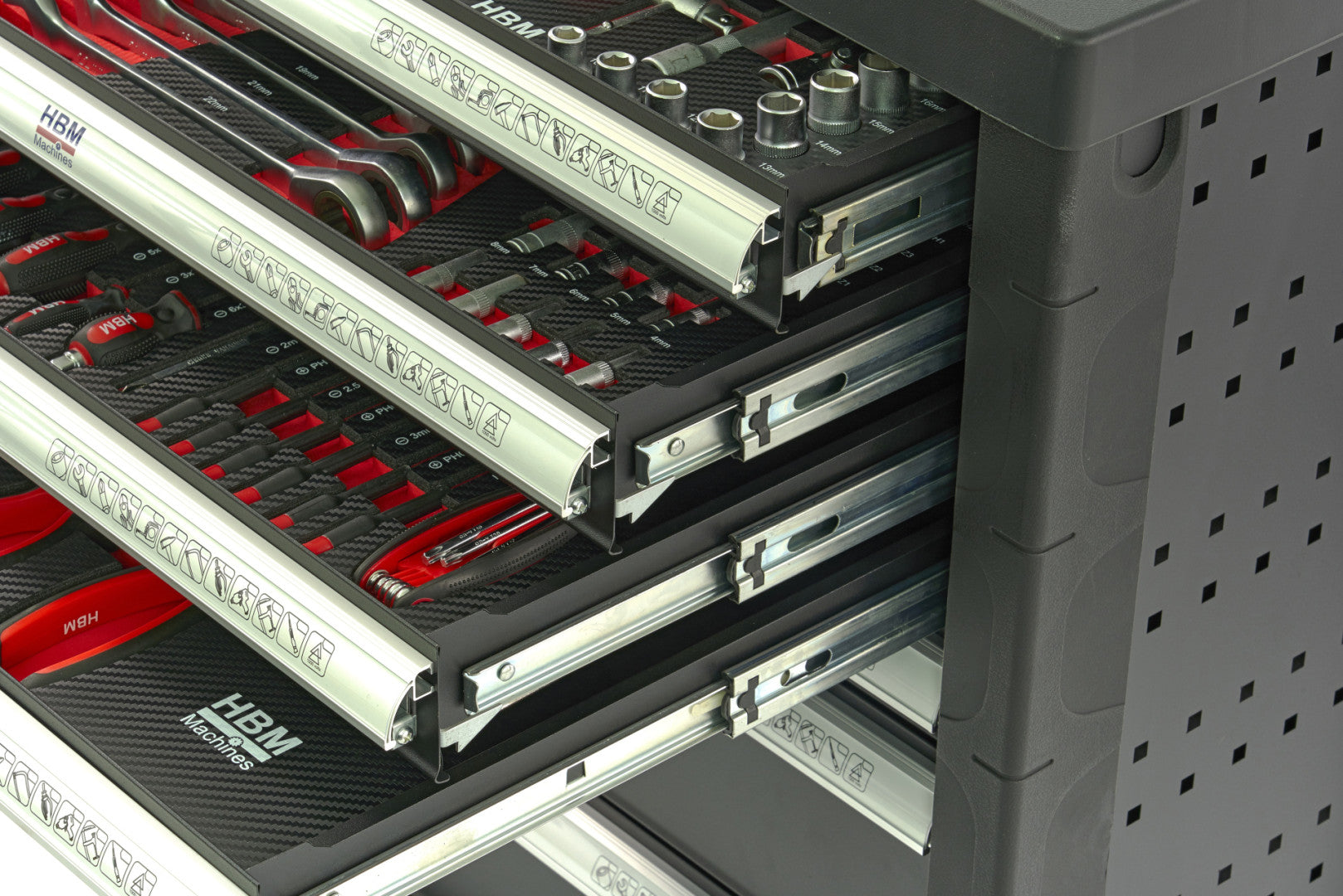 Професионален шкаф с инструменти НВМ, 7 чекмеджета, 154 бр., 4 модула карбон - Premium, Холандия