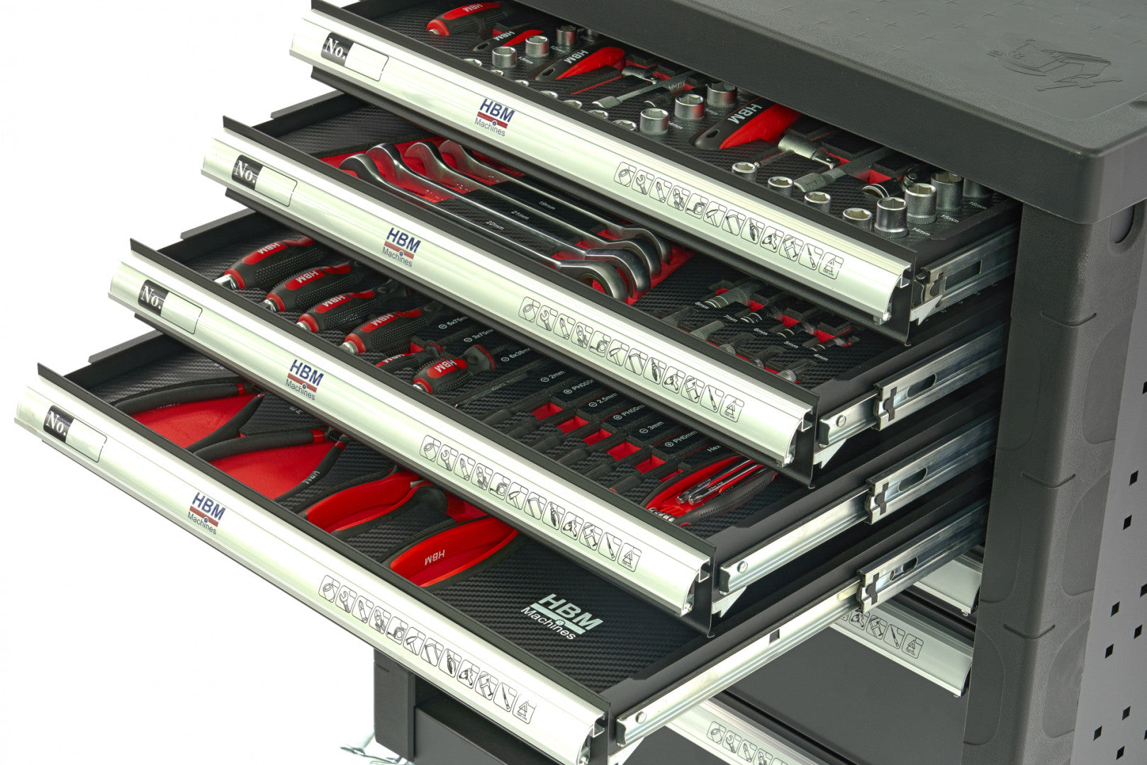 Професионален шкаф с инструменти НВМ, 7 чекмеджета, 154 бр., 4 модула карбон - Premium, Холандия