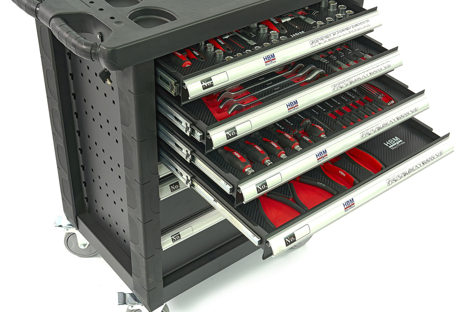 Професионален шкаф с инструменти НВМ, 7 чекмеджета, 154 бр., 4 модула карбон - Premium, Холандия