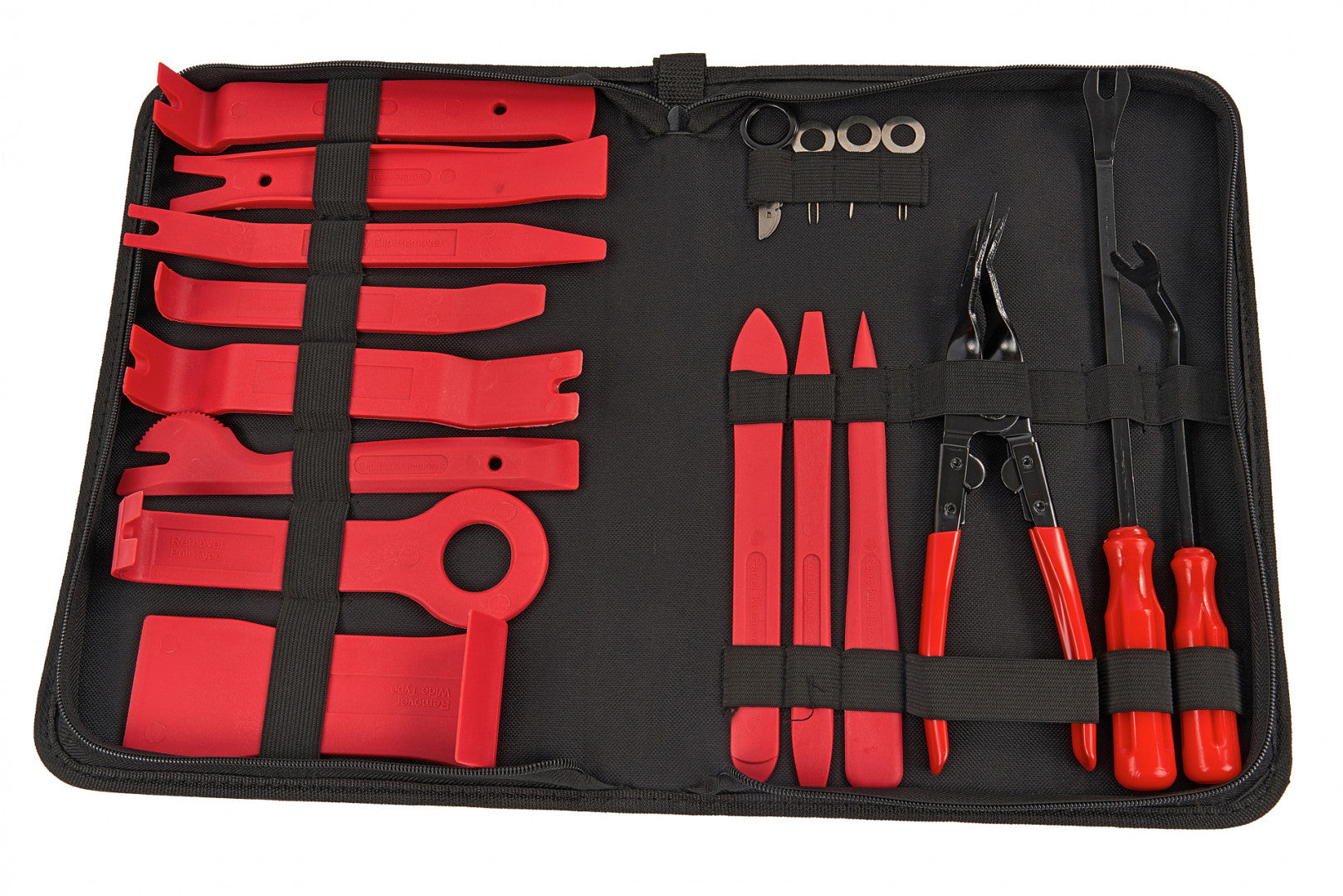 Комплект екстрактори за демонтаж на автомобилни интериори 19 части с чанта - за тапицерия, скоби, табло и радио