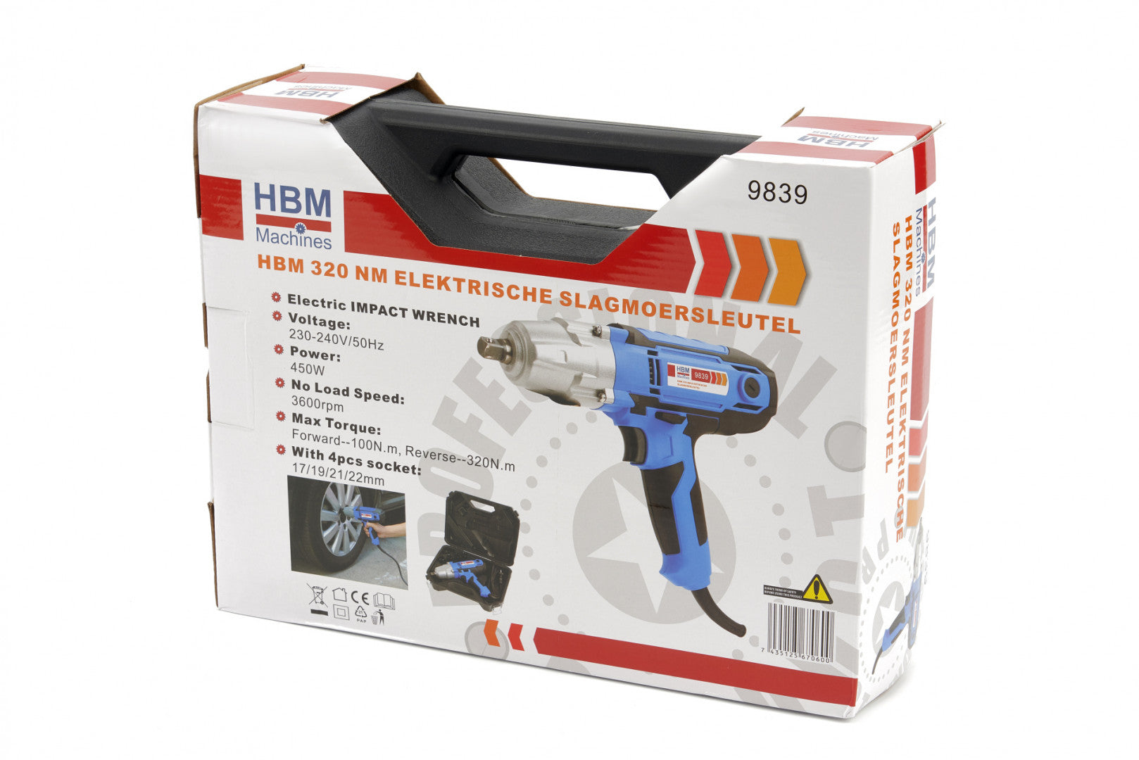 Комплект електрически ударен гайковерт 320 мм, с вложки 17-22 мм НВМ