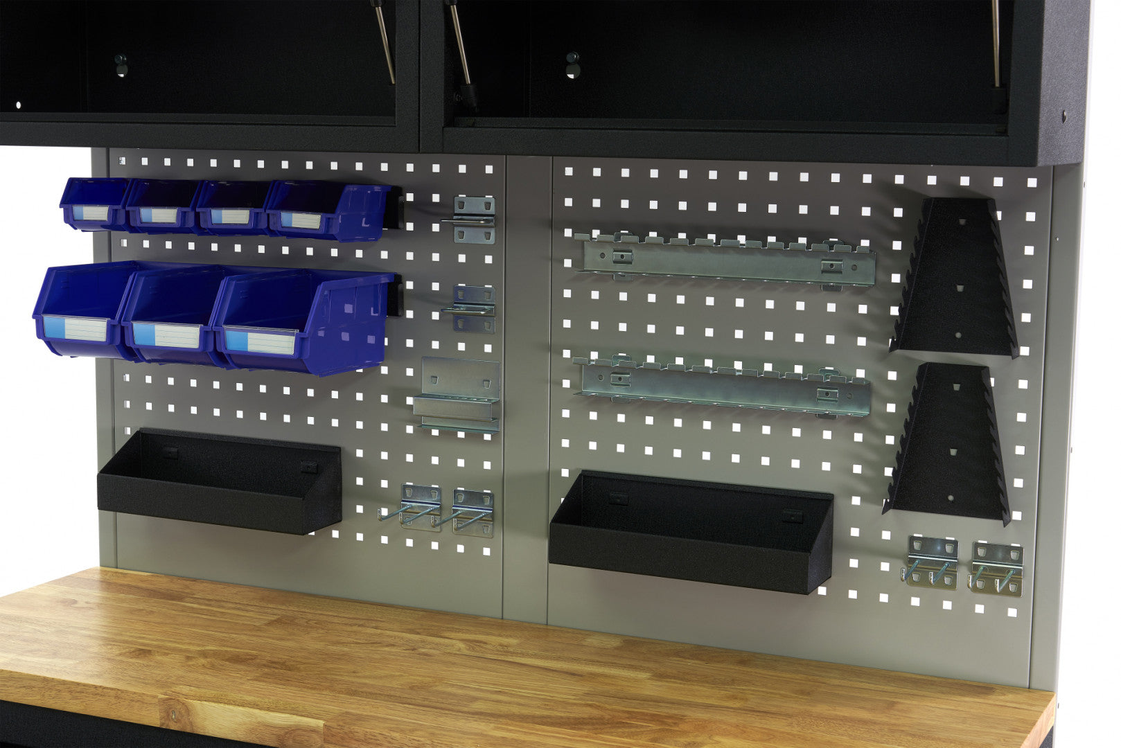 Метален шкаф за инструменти с дървен плот 136 см HBM