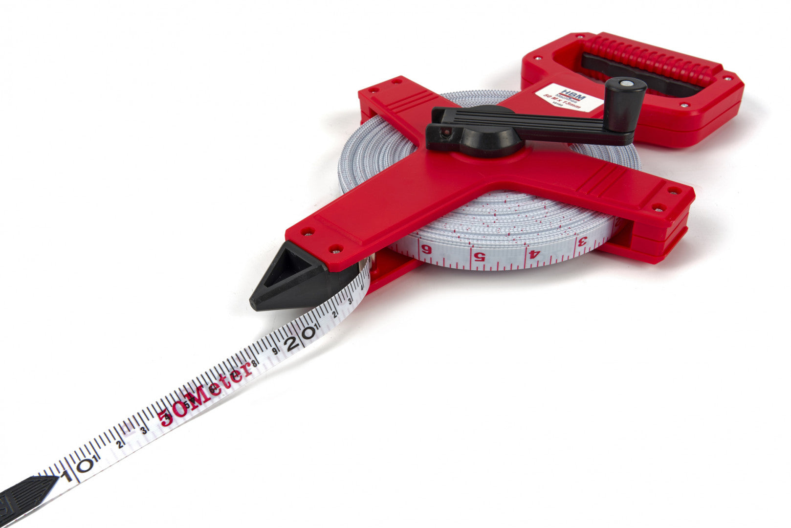 Геодезична ролетка с лента от фибростъкло за измерване на топограф с дръжка 50 м x 13 мм HBM