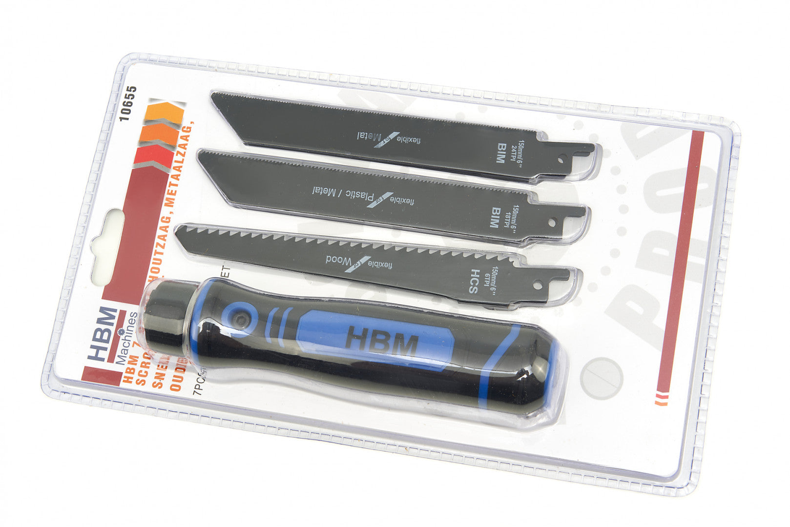 Ръчен трион за дърво с дръжка и сменяемо ножче, 7 части HBM