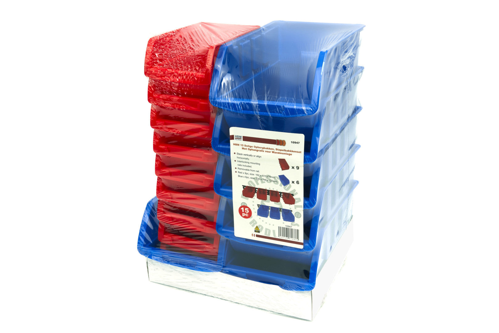 Комплект от 15 кутии за съхранение с релса и поставка за захващане за стена