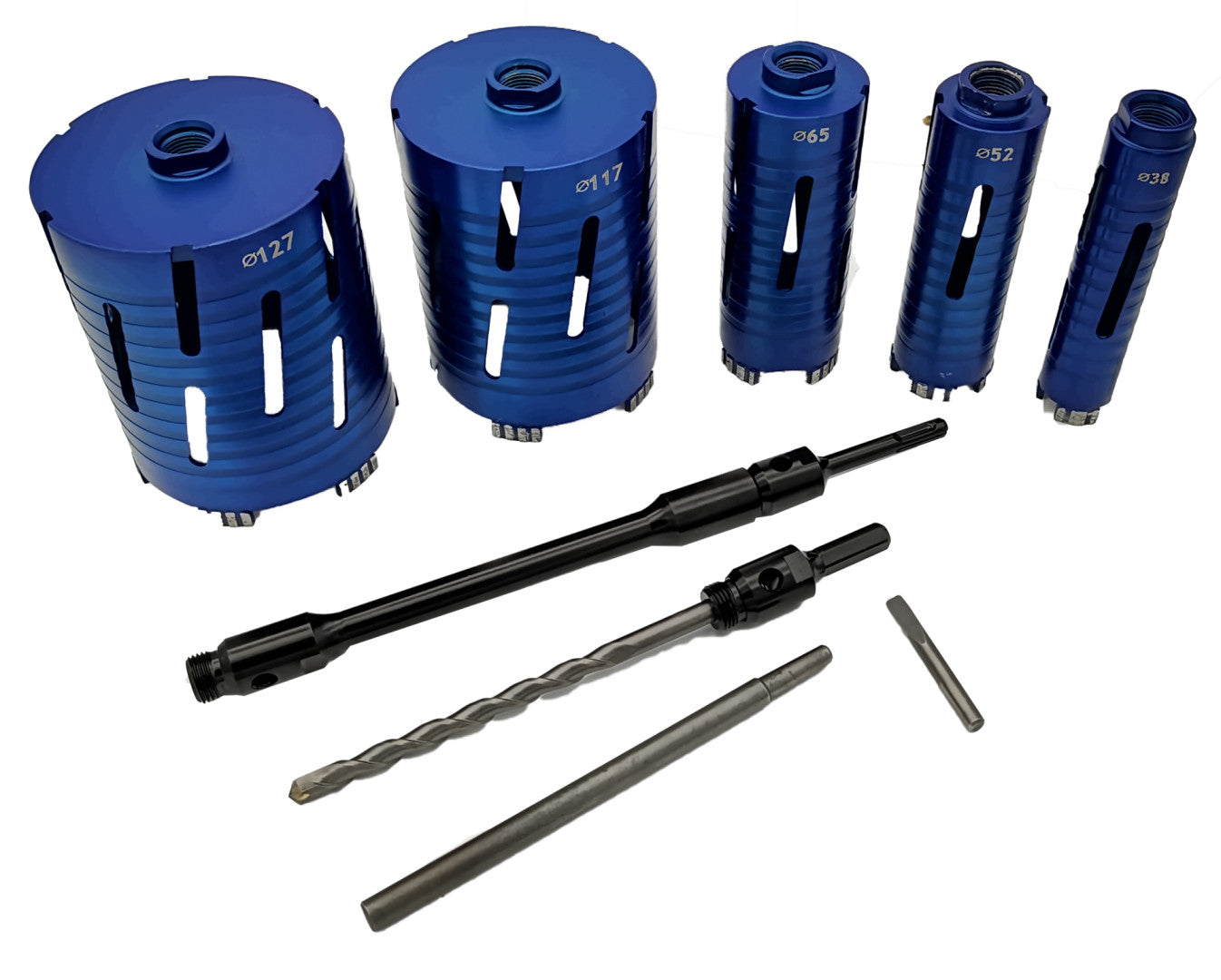 Комплект диамантени боркорони 38 / 52 / 65 / 117 / 127 мм HBM