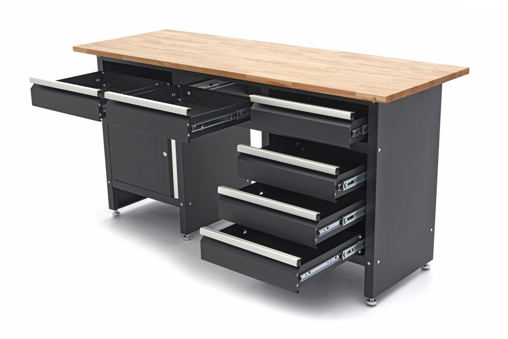Черна работна маса с 6 чекмеджета, 1 врата и масивен дървен плот - 171 см HBM Machines Premium Холандия