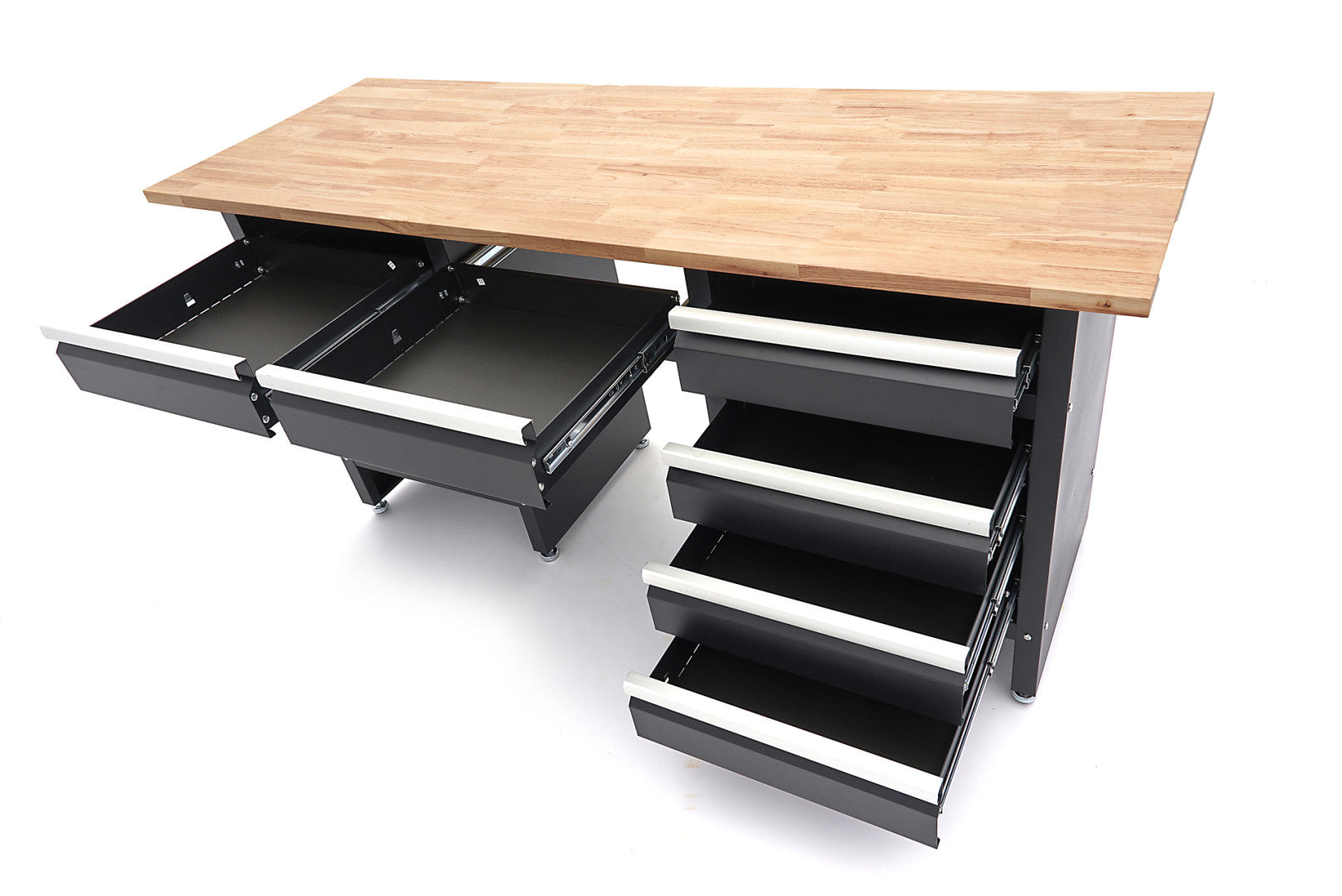 Черна работна маса с 6 чекмеджета, 1 врата и масивен дървен плот - 171 см HBM Machines Premium Холандия