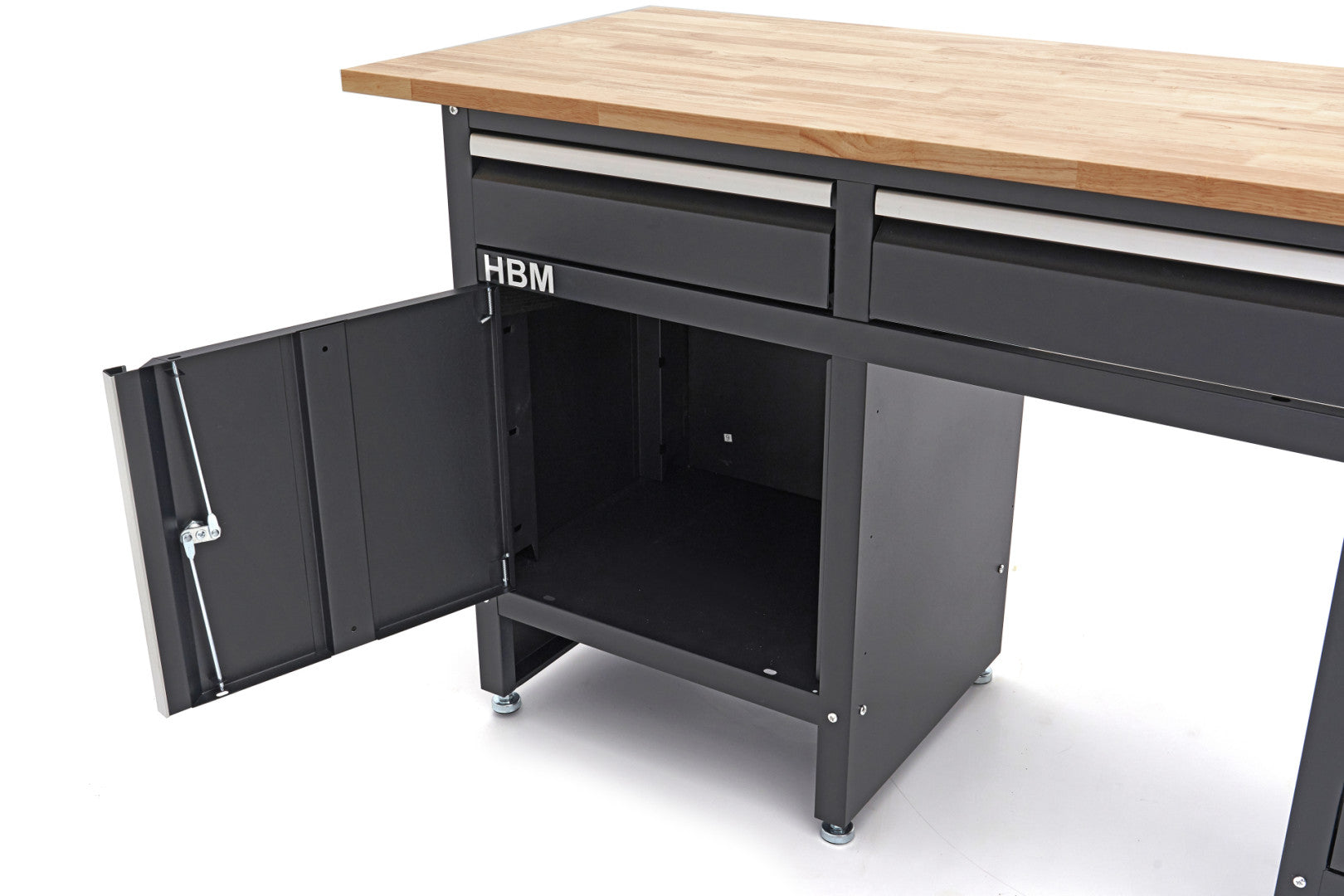 Черна работна маса с 6 чекмеджета, 1 врата и масивен дървен плот - 171 см HBM Machines Premium Холандия
