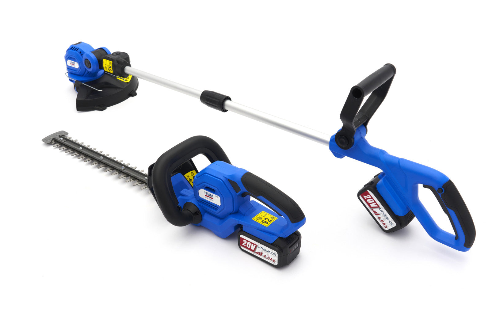 Комплект резачка за косене на трева и резачка за жив плет с 2 акумулатора 20V 4.0Ah HBM