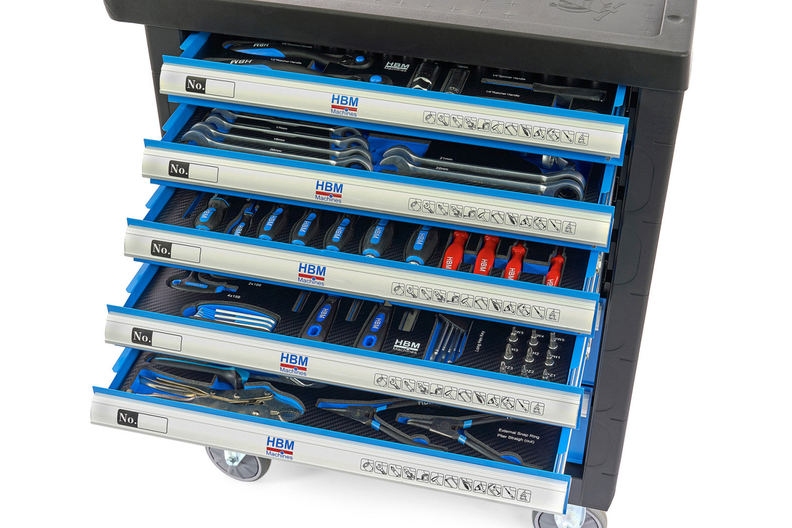 Шкаф с инструменти НВМ, 7 чекмеджета 196 части, 5 модула - Premium, Холандия
