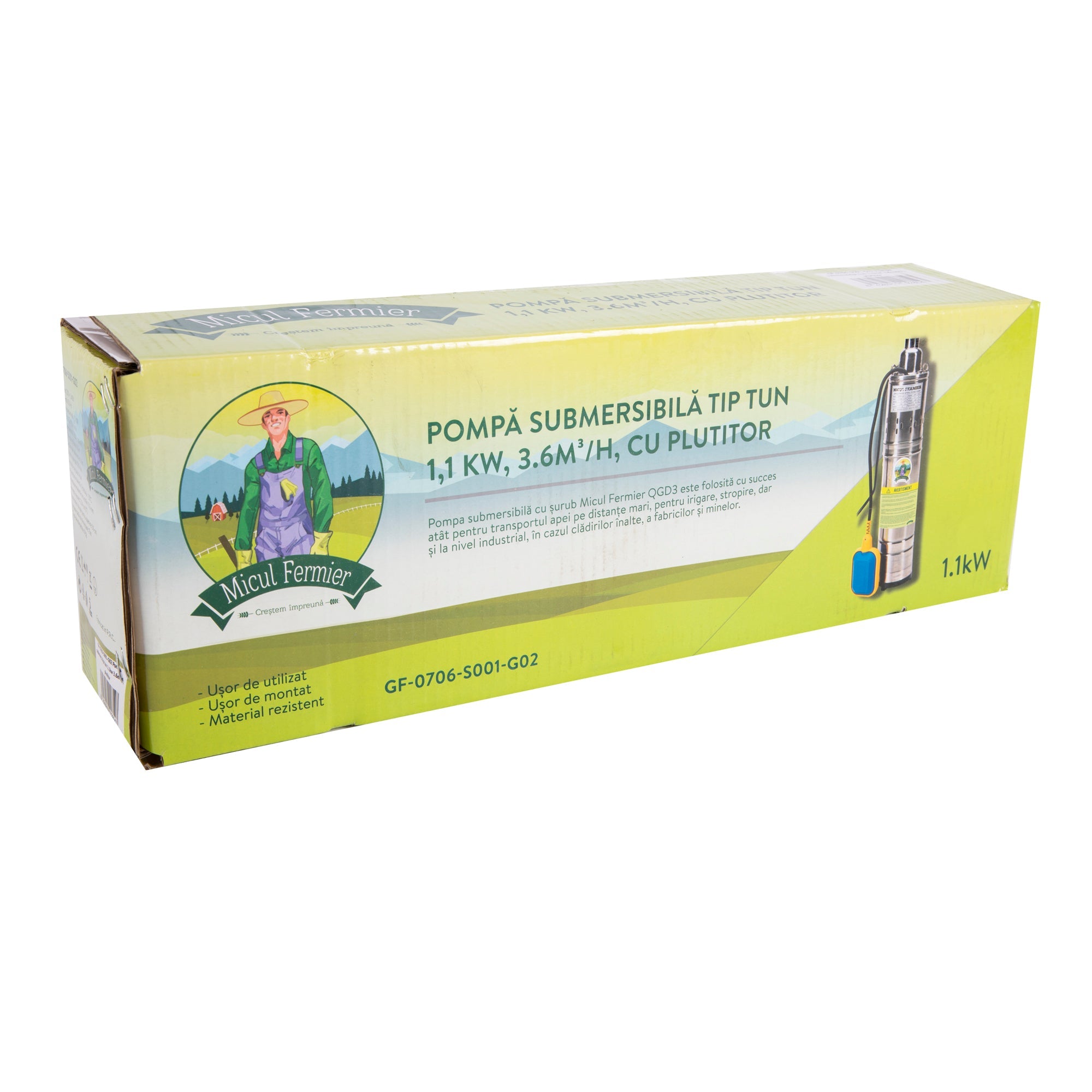 Потопяема помпа тип оръдие 1100W, дебит 1850л/час, с поплавък