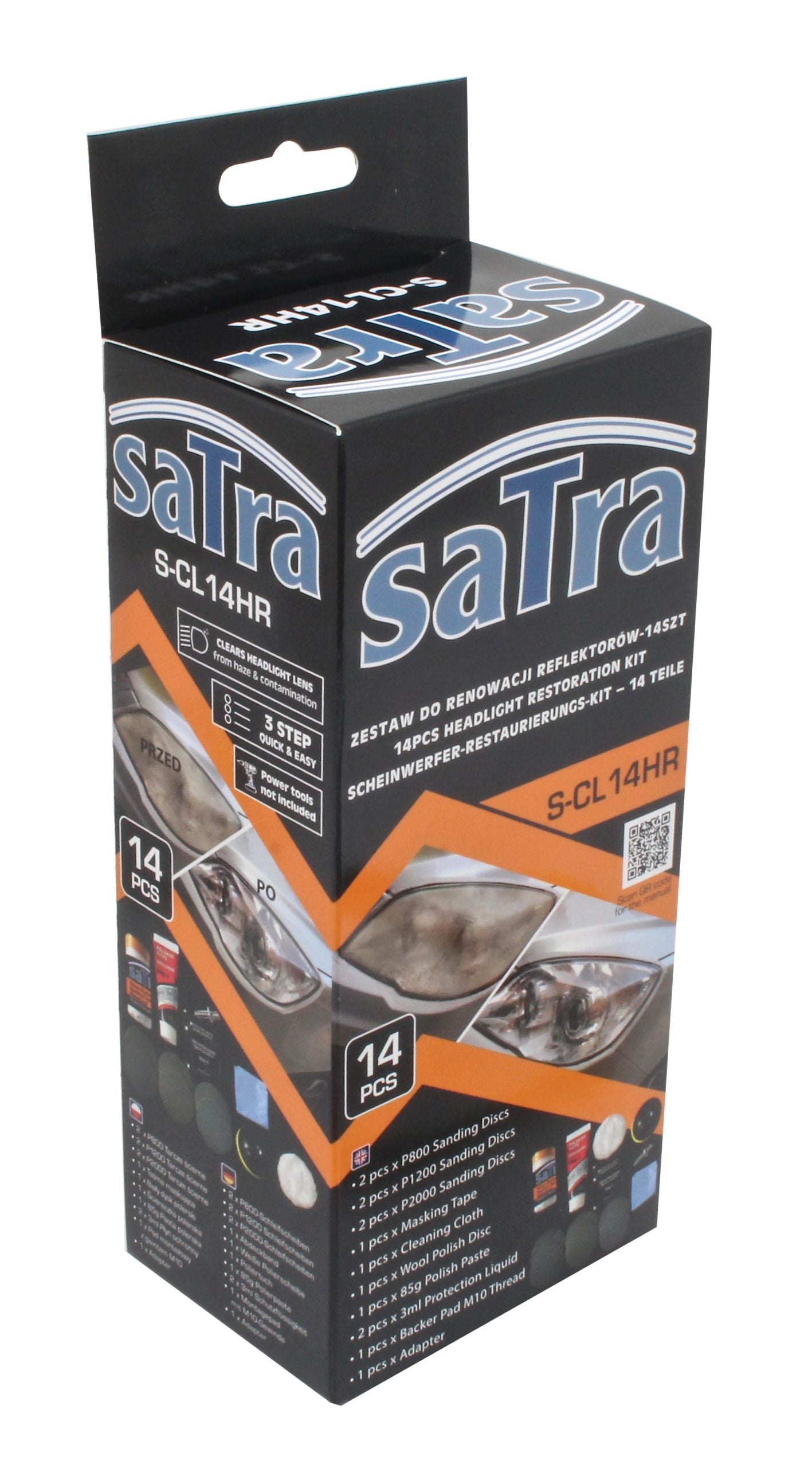 Комплект за възстановяване на фарове, 14 части, абразивни дискове, полираща паста, лак със UV защита