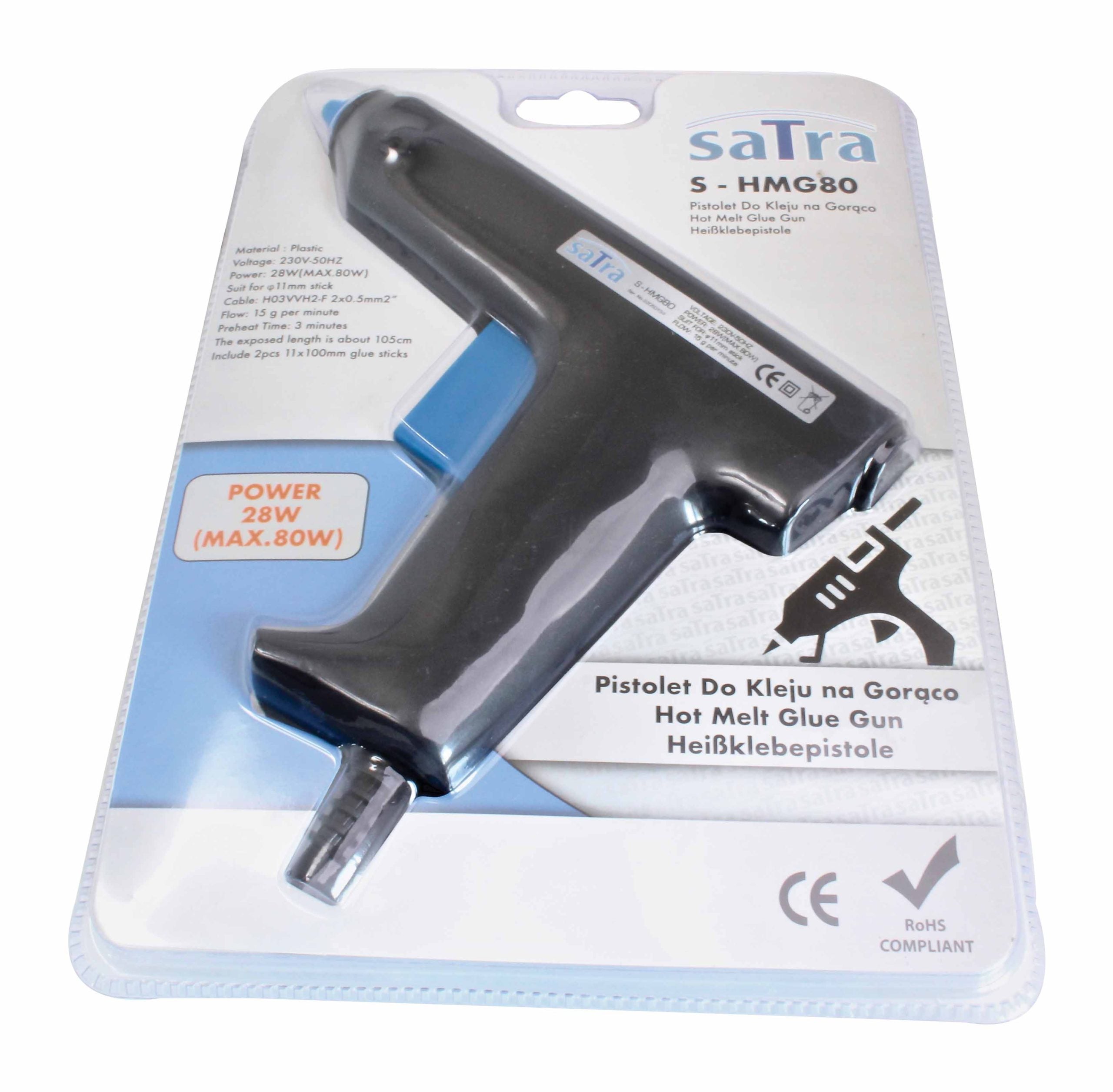 Пистолет за лепене със силикон, пръчки за горещо лепило SATRA 80W