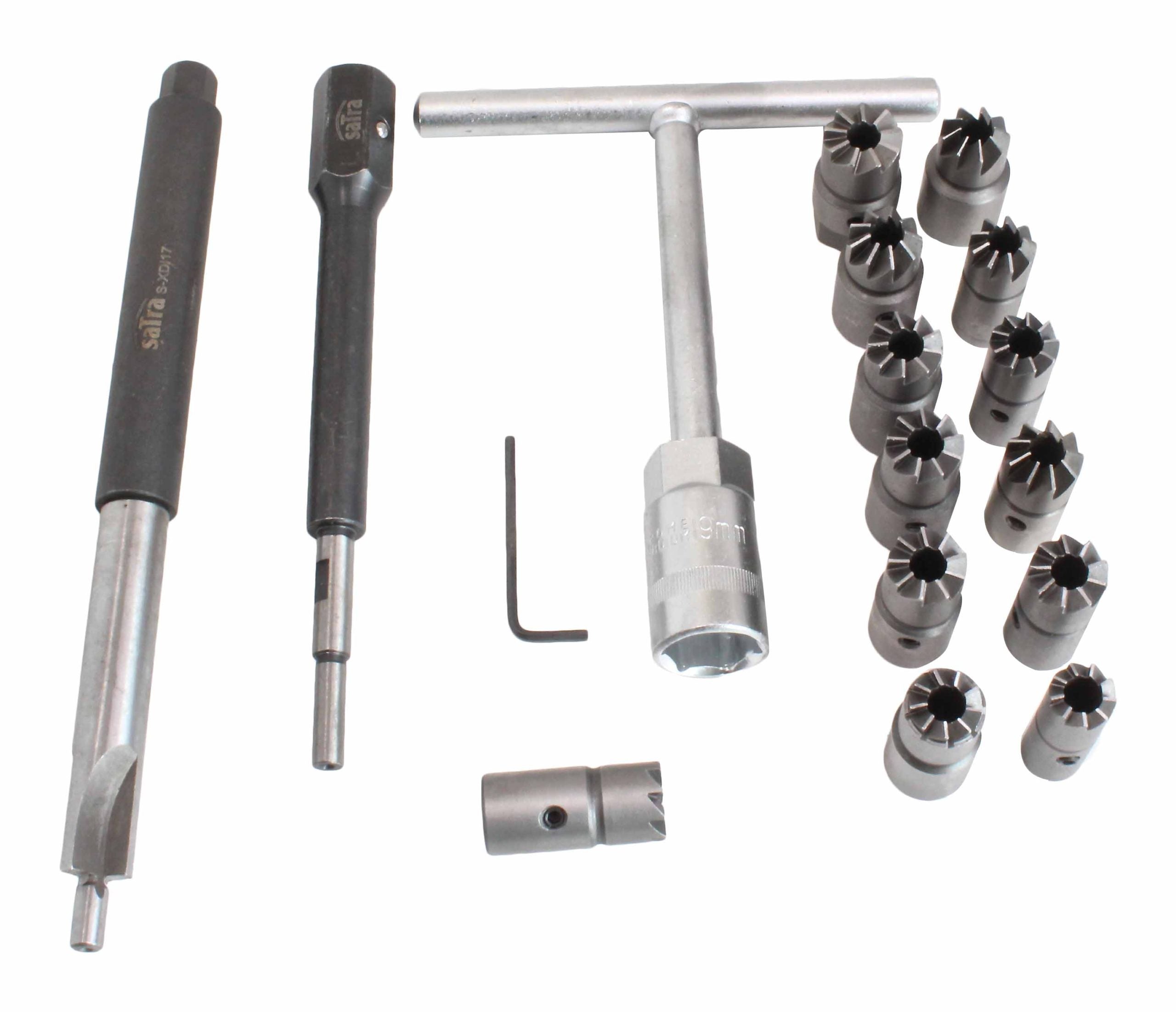 Комплект фрези за почистване на отворите на седалката на инжектора, 17 броя