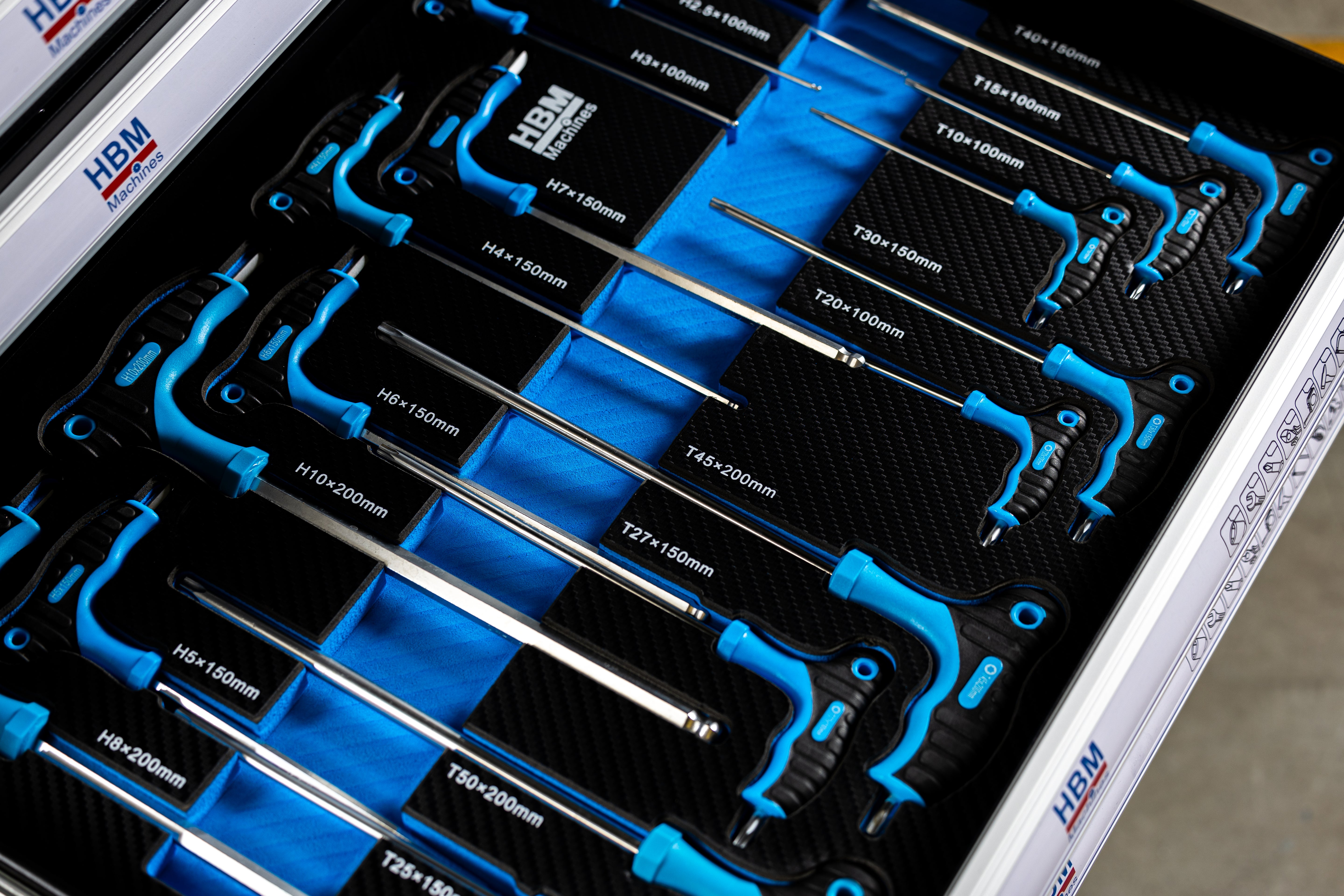 Професионален шкаф с инструменти HBM със 7 чекмеджета, 245 броя, 6 модула карбон - Холандия, Premium