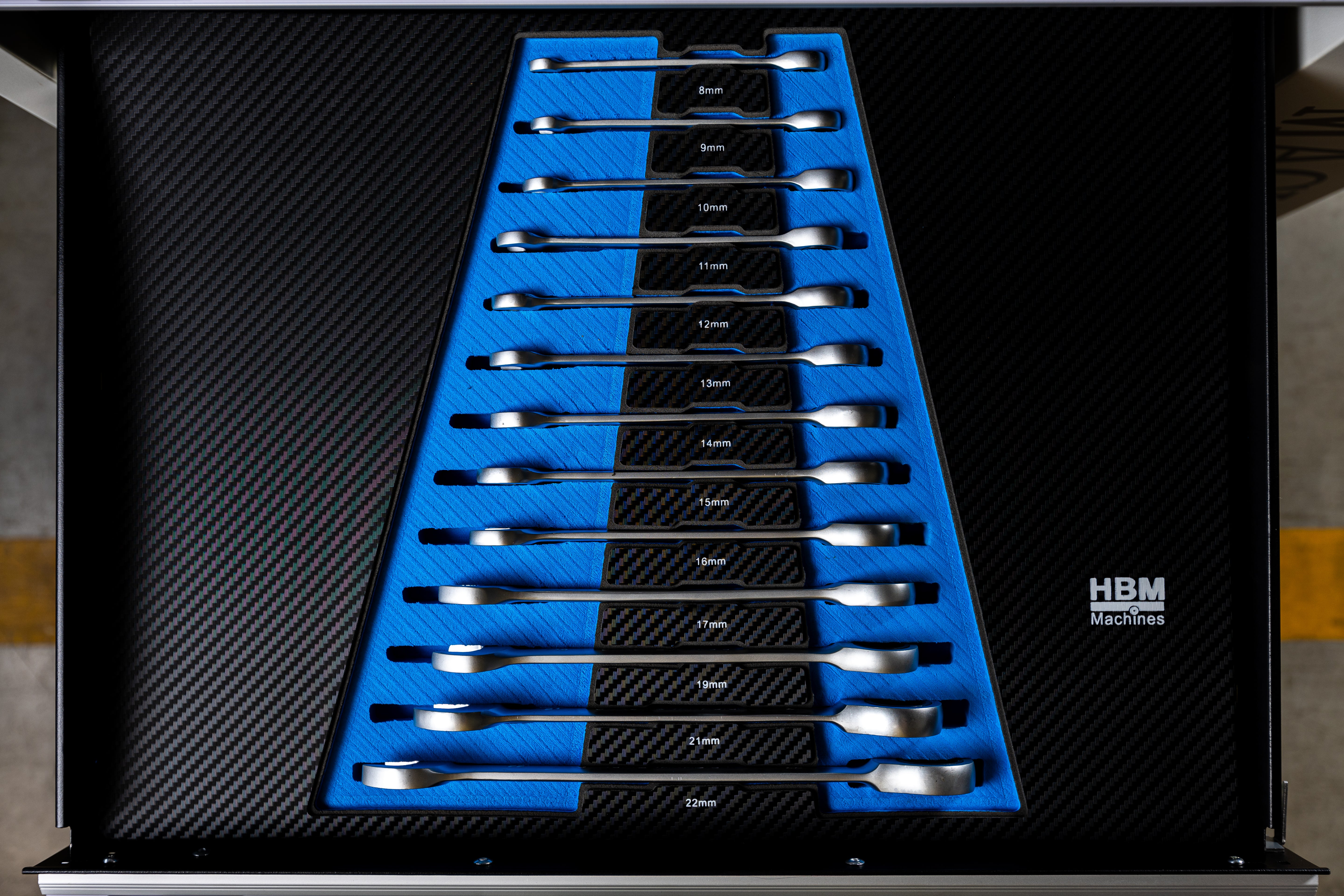 Професионален шкаф с инструменти HBM със 7 чекмеджета, 245 броя, 6 модула карбон - Холандия, Premium
