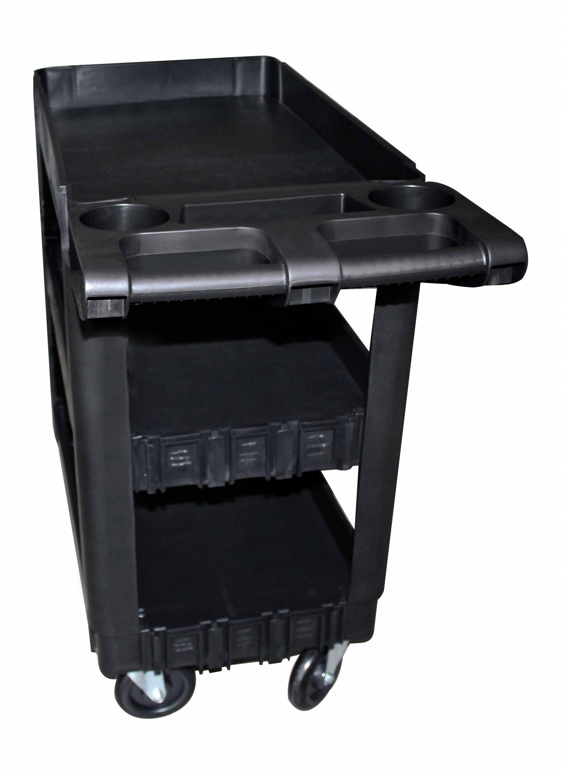 Мобилна количка за инструменти, издръжлива пластмаса, 3 рафта, 250 кг, с дръжки и въртящи се колела, размери 69,5х41х90,5 см