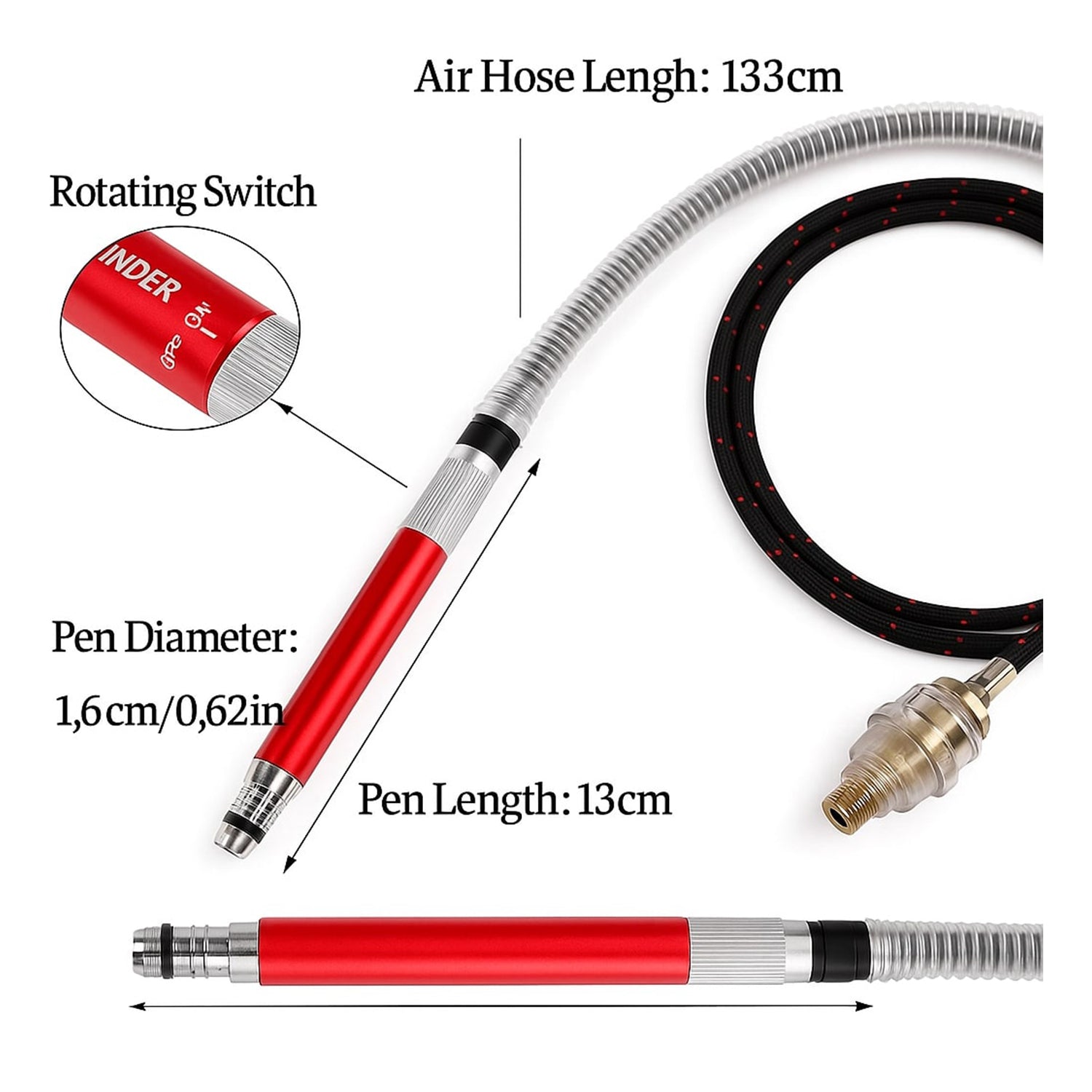Комплект пневматичен мини шлайф тип молив, 17 части, висока скорост 58 000 об./мин., компактен и лек инструмент за шлайфане, почистване, рязане, полиране и заваряване
