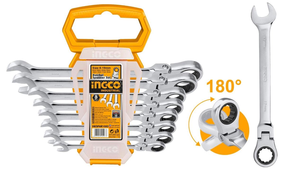 Комплект комбинирани ключове с тресчотка 8 броя INGCO