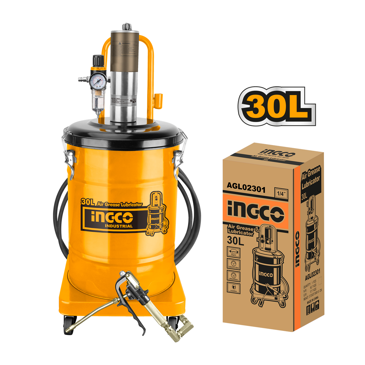 Пневматична помпа за гресиране 30л. INGCO