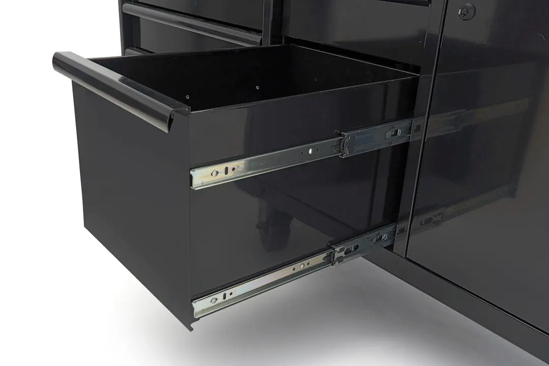 Професионален метален шкаф с 10 чекмеджета, мобилна количка, работна маса 147 см, плот от масивна дървесина HBM Холандия