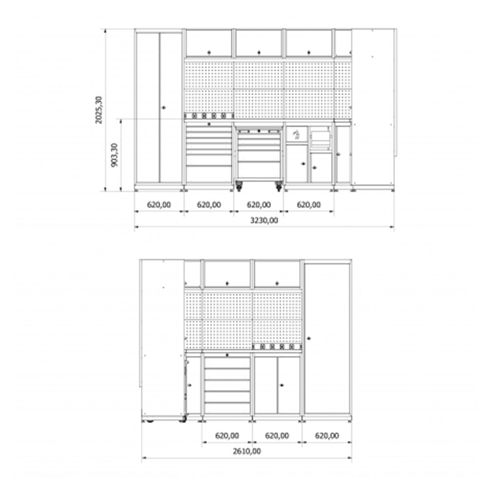 Работна маса - Метална модулна мебел за сервиз 3.23 м х 2.61 м ﻿модел 4